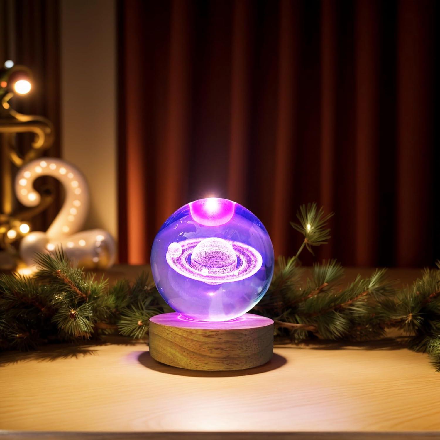 Bola de Cristal Saturno 80mm con Base LED Multicolor KAZETEC