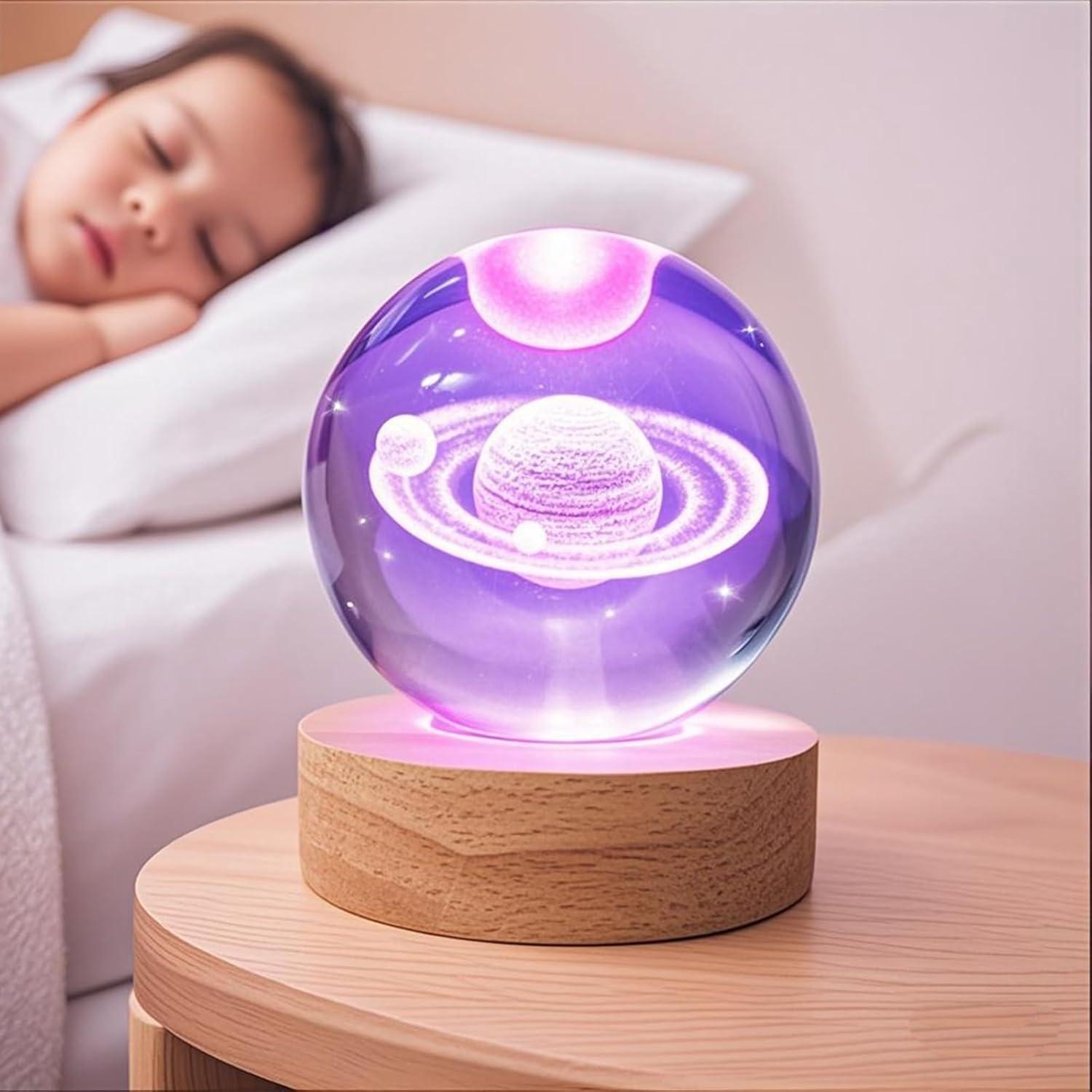 Bola de Cristal Saturno 80mm con Base LED Multicolor KAZETEC