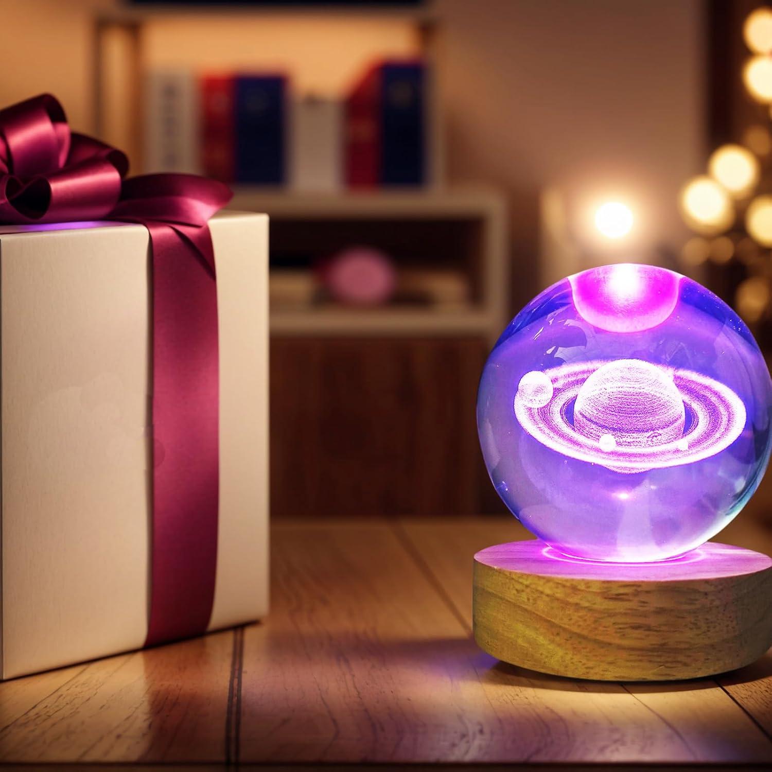 Bola de Cristal Saturno 80mm con Base LED Multicolor KAZETEC