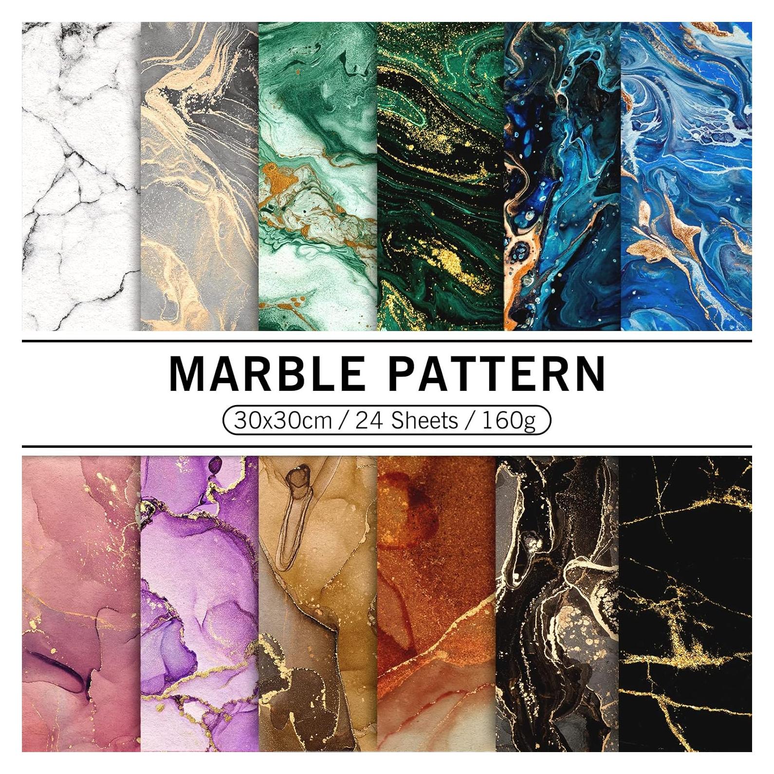 Conjunto de Papel Marmoleado Whaline 24 Hojas 30x30cm DIY