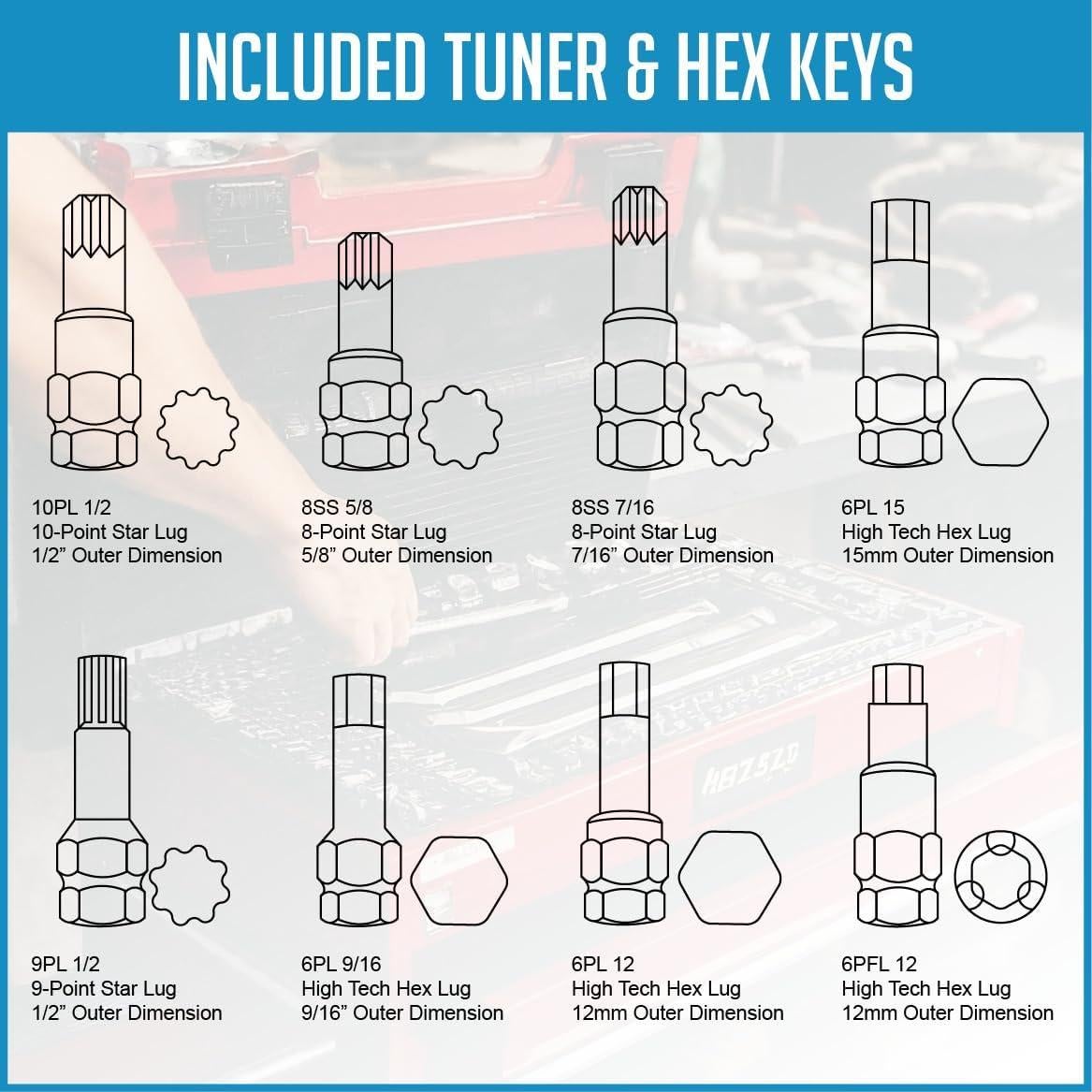 Juego de Llaves Maestras de Tuercas de Seguridad 16 Pzas