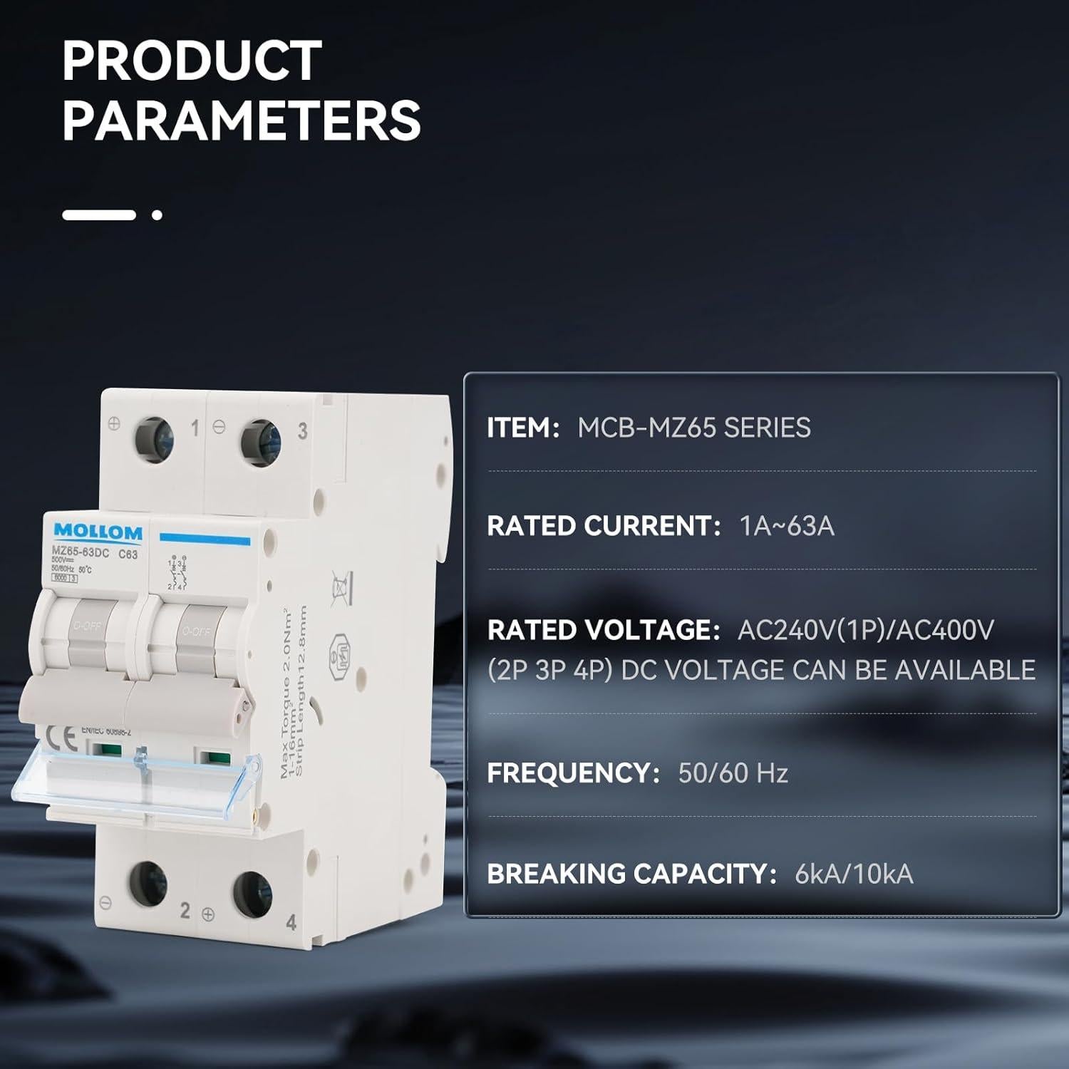 Interruptor Automático DC 250V 32A MOLLOM MCB 2 Polo
