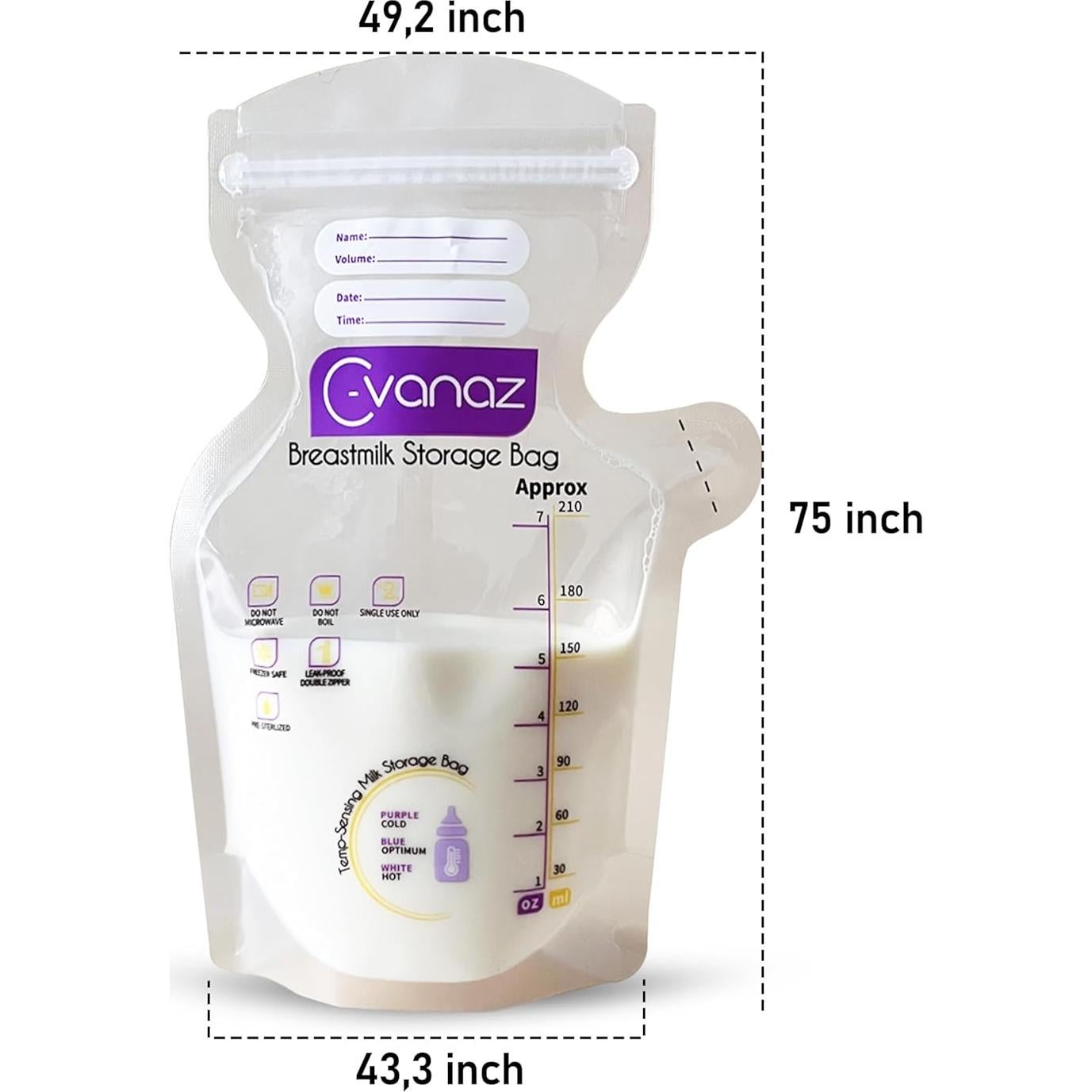 Bolsas de Almacenamiento de Leche Materna C-vanaz 210ml 120 Unidades