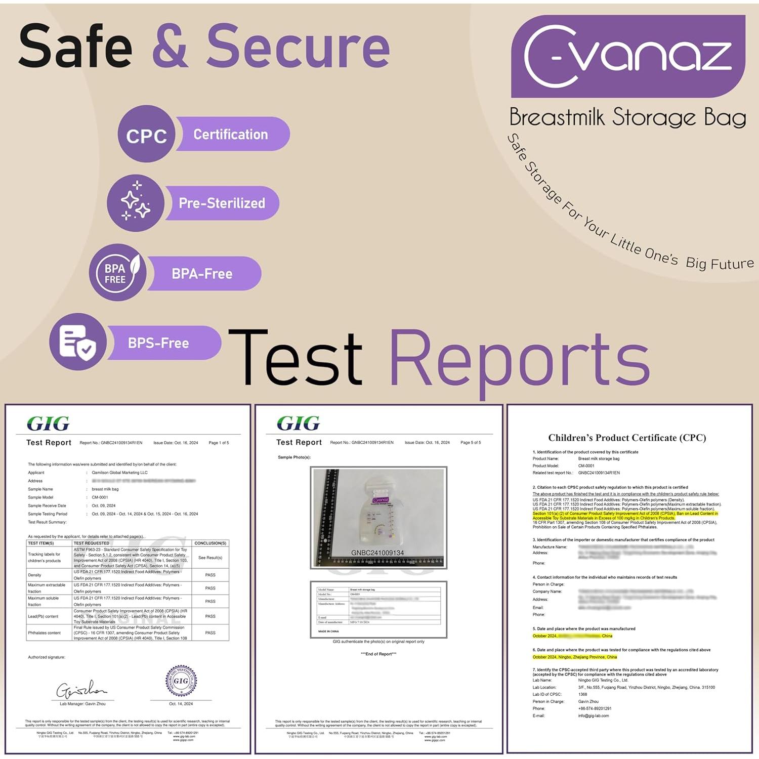 Bolsas de Almacenamiento de Leche Materna C-vanaz 210ml 120 Unidades