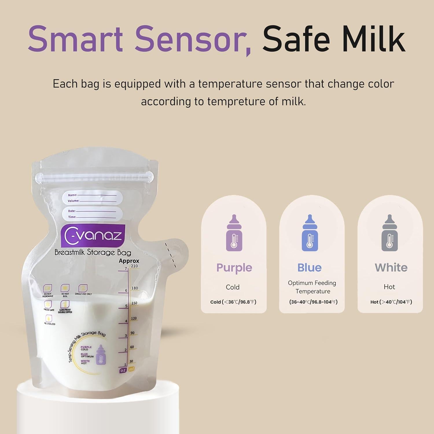 Bolsas de Almacenamiento de Leche Materna C-vanaz 210ml 120 Unidades