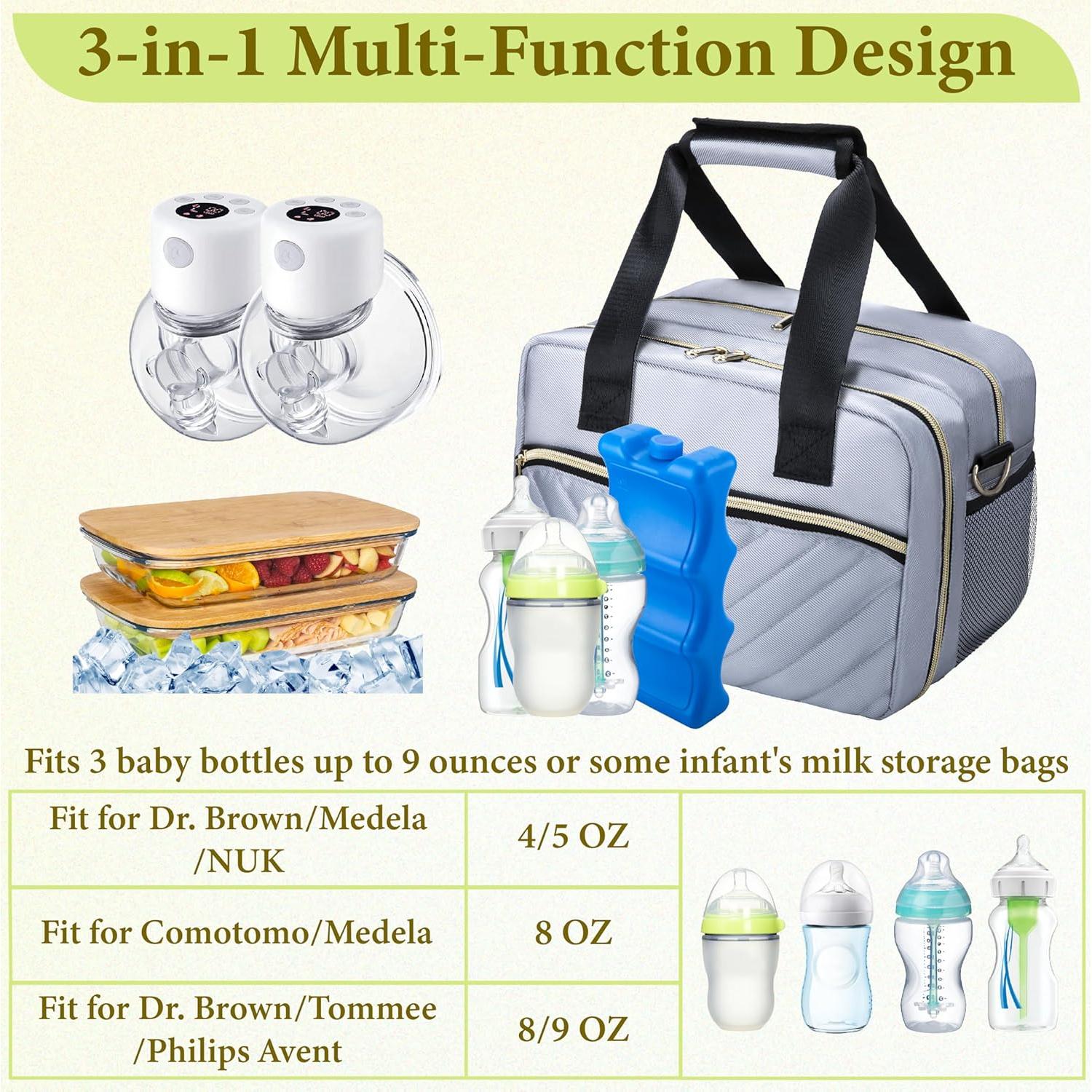 Bolsa de Enfriamiento de Leche Materna GDNasist Gris 3 Botellas