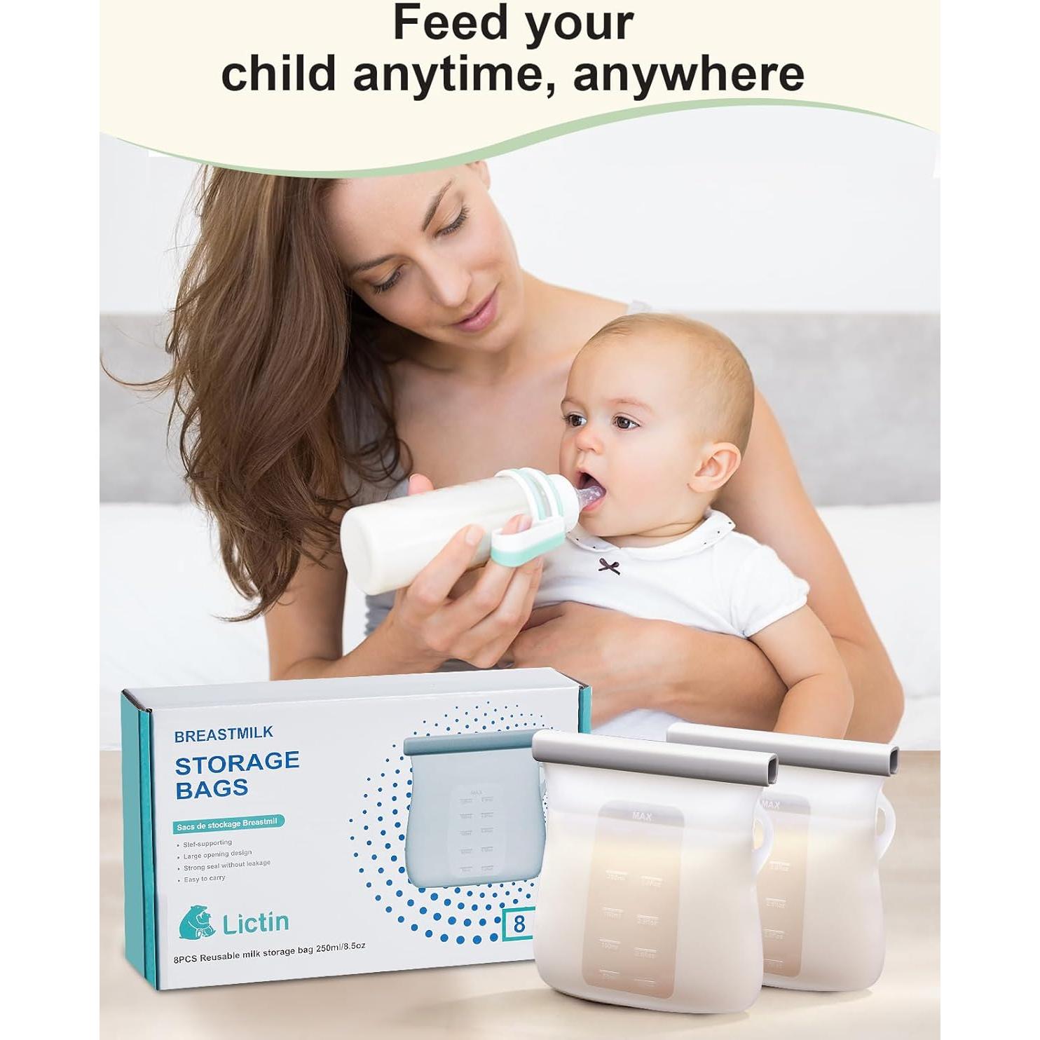 Lictin 8 Bolsas de Almacenamiento de Leche Materna 250ml Silicona