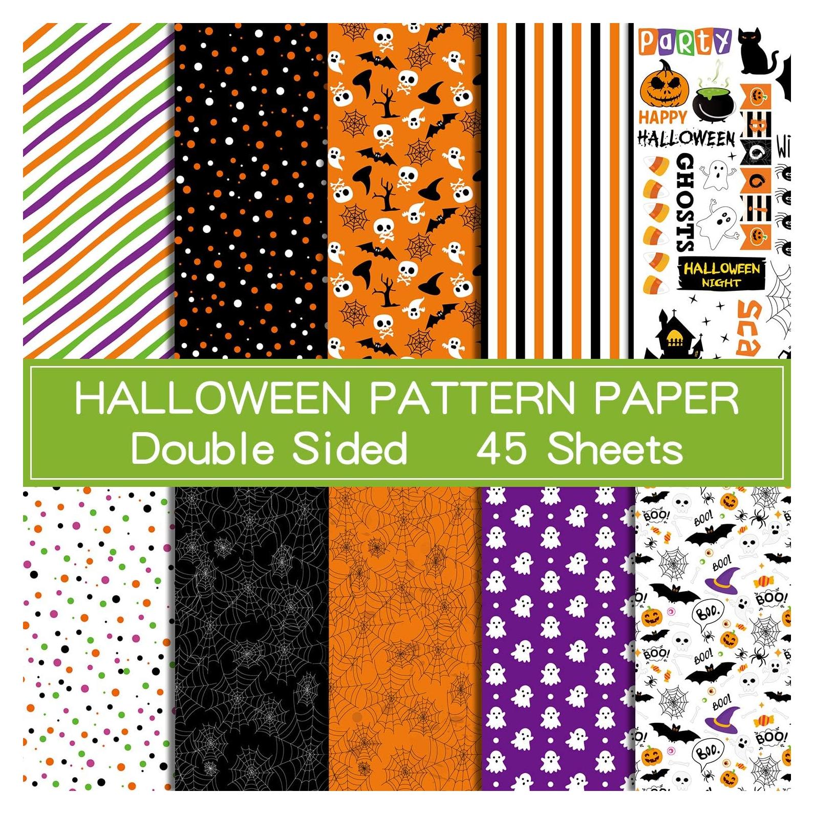 Set de Papel de Patrón de Halloween A4 ASTARON 45 Hojas 10 Estilos