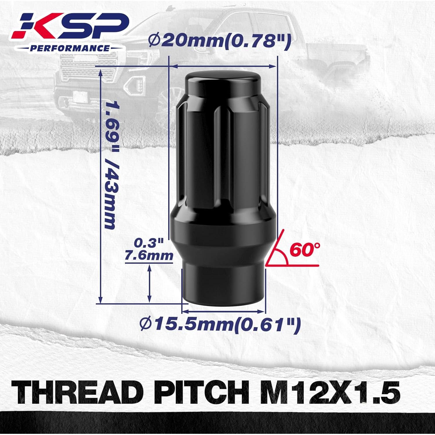 Tuercas de Rueda KSP M12x1.5 24PCS Acorn Negra para Toyota