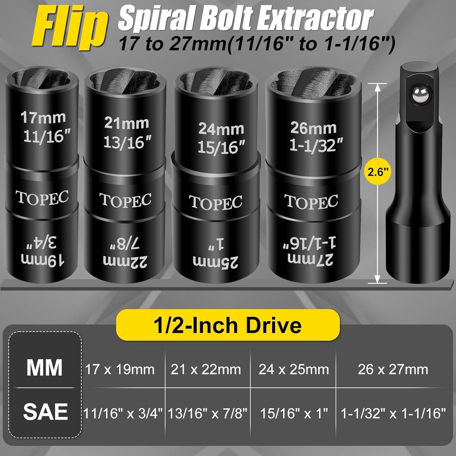 Kit de Eliminación de Tuercas Topec Flip 5 Piezas 17-27mm