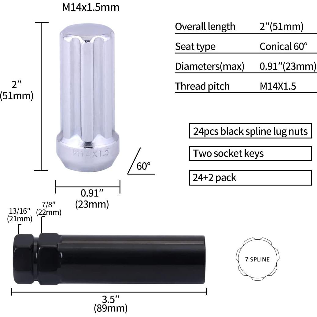 Juego de 24 Tuercas de Rueda M14x1.5 ChnewAuto con Llaves
