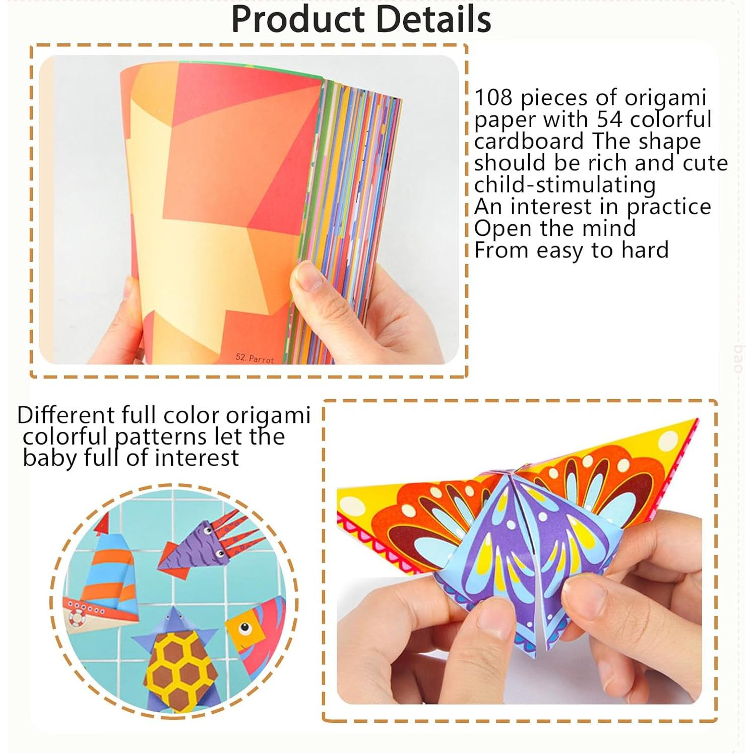 Juego de Origami Colorido AUCOOMA 108 Hojas 54 Patrones