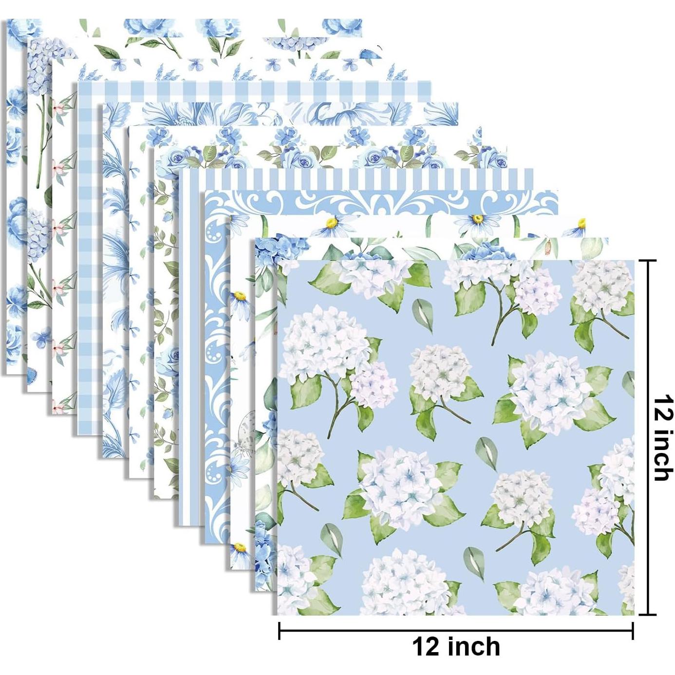 24 Hojas Papel Patrón Floral Azul Sorkwo 30.48x30.48cm