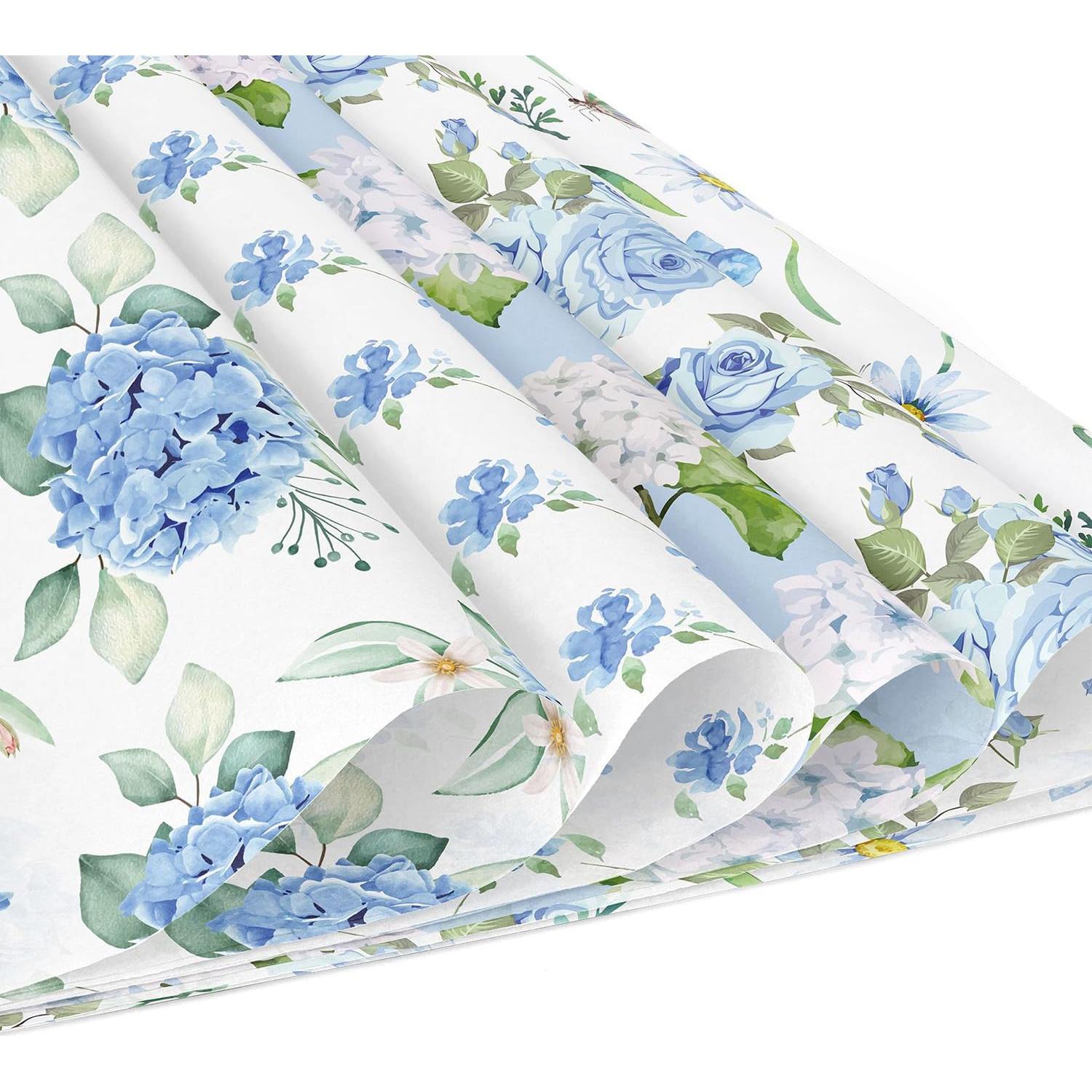 24 Hojas Papel Patrón Floral Azul Sorkwo 30.48x30.48cm