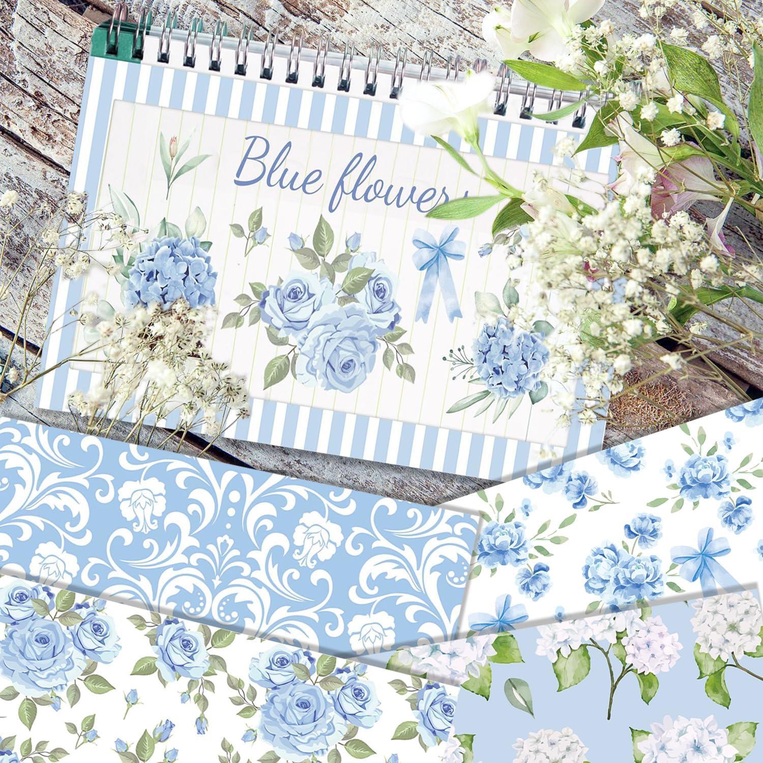 24 Hojas Papel Patrón Floral Azul Sorkwo 30.48x30.48cm