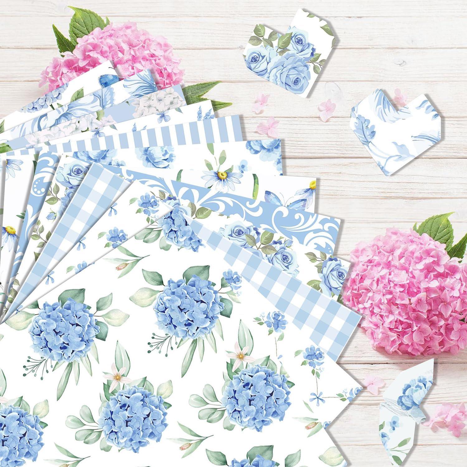 24 Hojas Papel Patrón Floral Azul Sorkwo 30.48x30.48cm