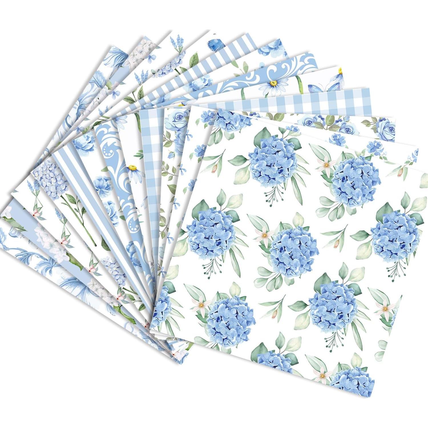 24 Hojas Papel Patrón Floral Azul Sorkwo 30.48x30.48cm