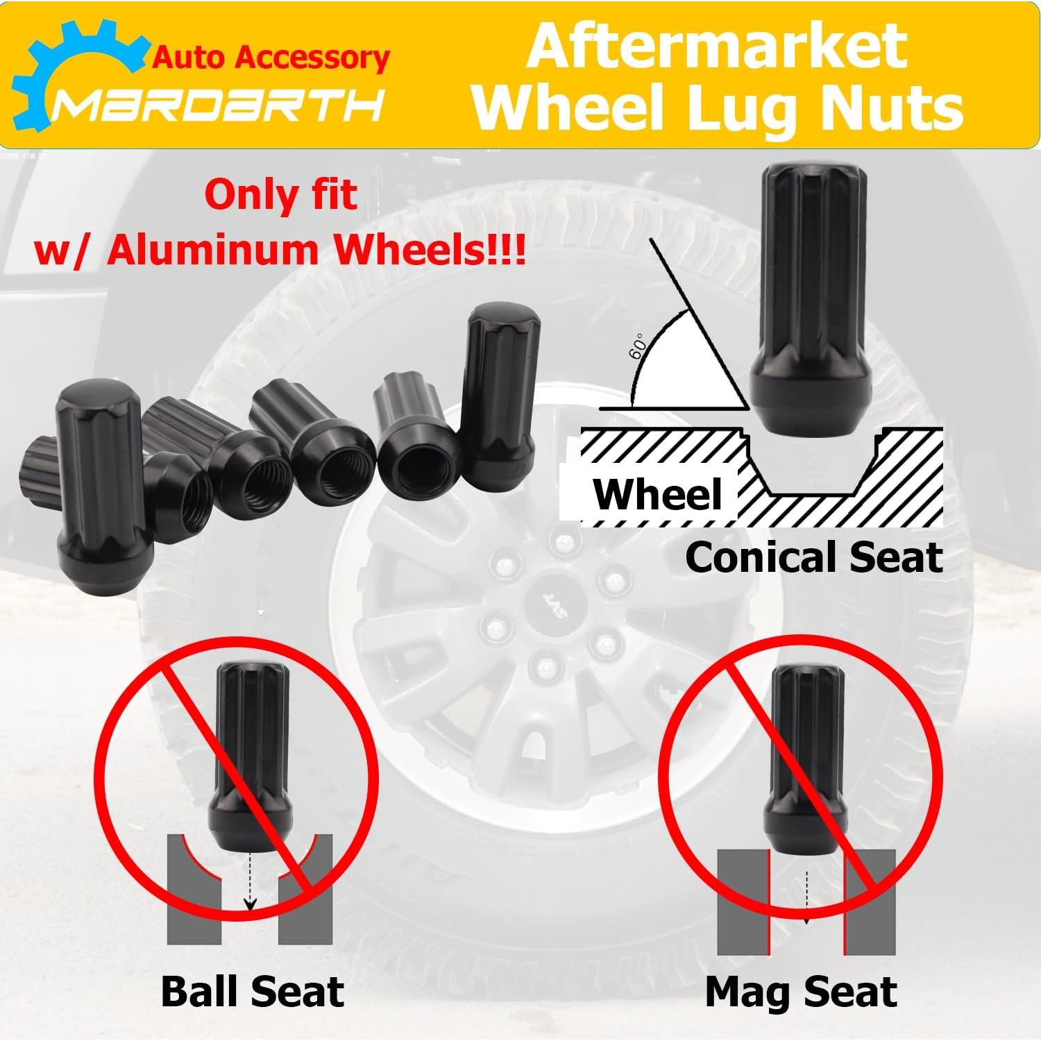 Juego de 24 Tuercas de Rueda Mardarth 14mmx1.5 7 Spline Negro