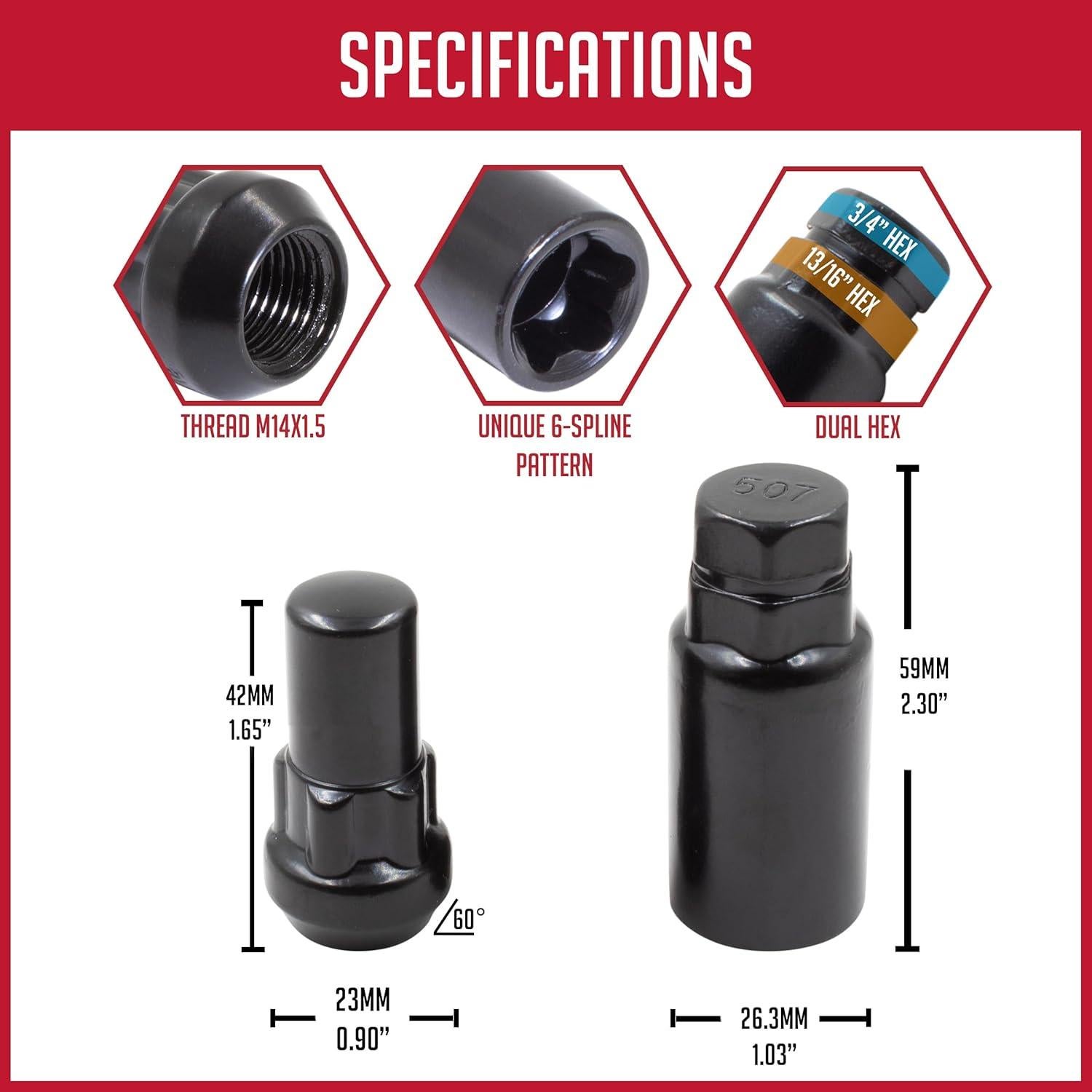 Cerraduras de Rueda 5 Piezas M14 1.5 Acero Negro Partes de Accesorios