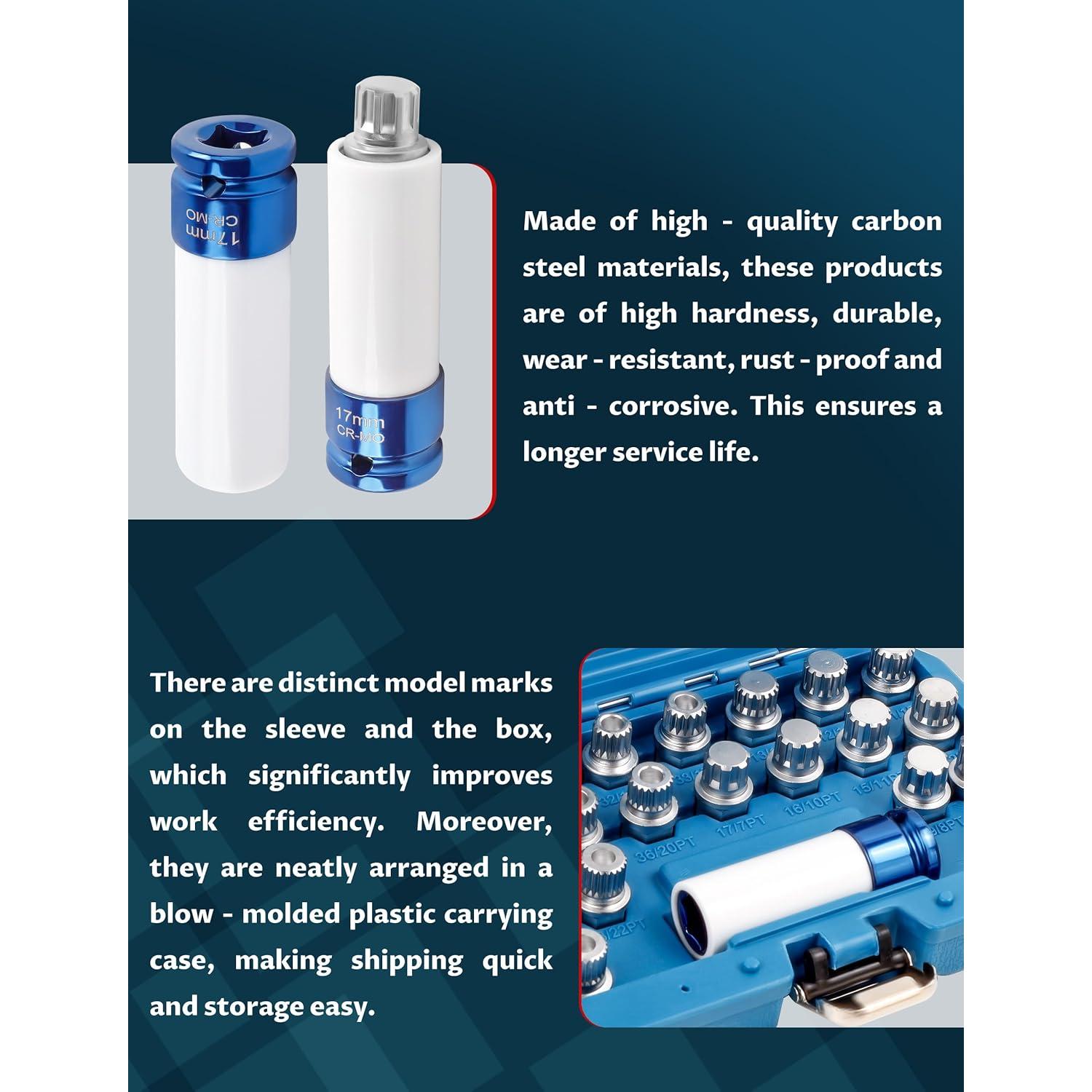 Kit de Eliminación de Bloqueo de Rueda Ntoauto 21 Piezas 12.7mm