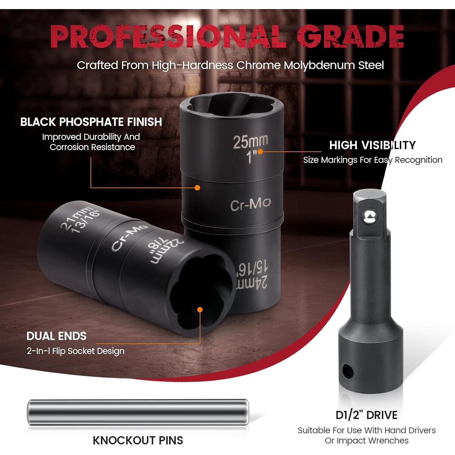 Juego de 7 Piezas Extractor de Tuercas QIFITOOL - Acero Cr-Mo