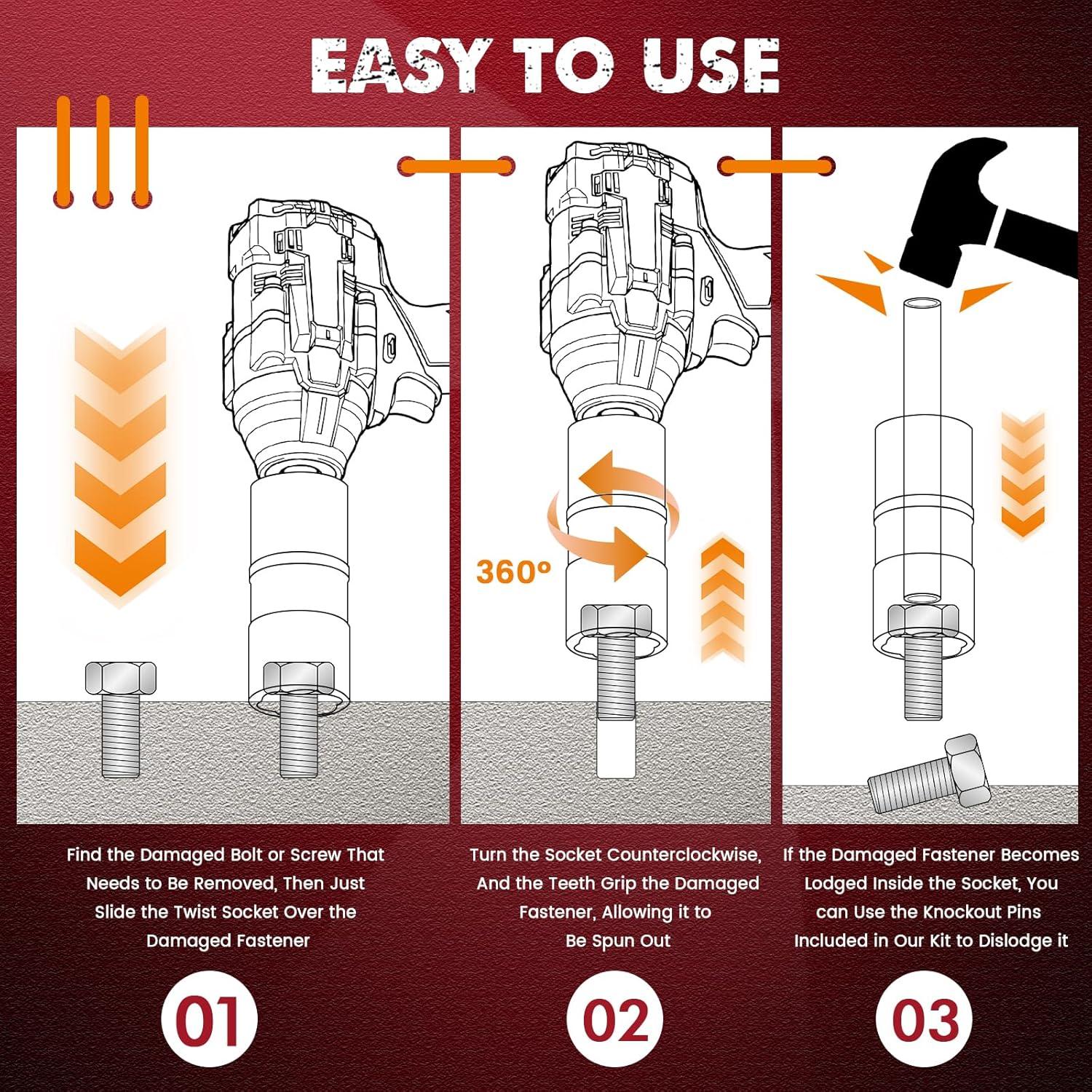 Juego de 7 Piezas Extractor de Tuercas QIFITOOL - Acero Cr-Mo