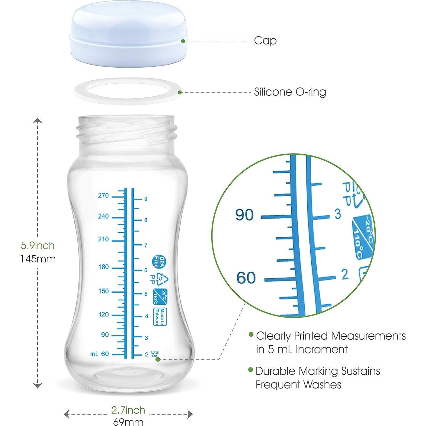 Botellas de Almacenamiento de Leche Maymom 4pc 280ml BPA Free