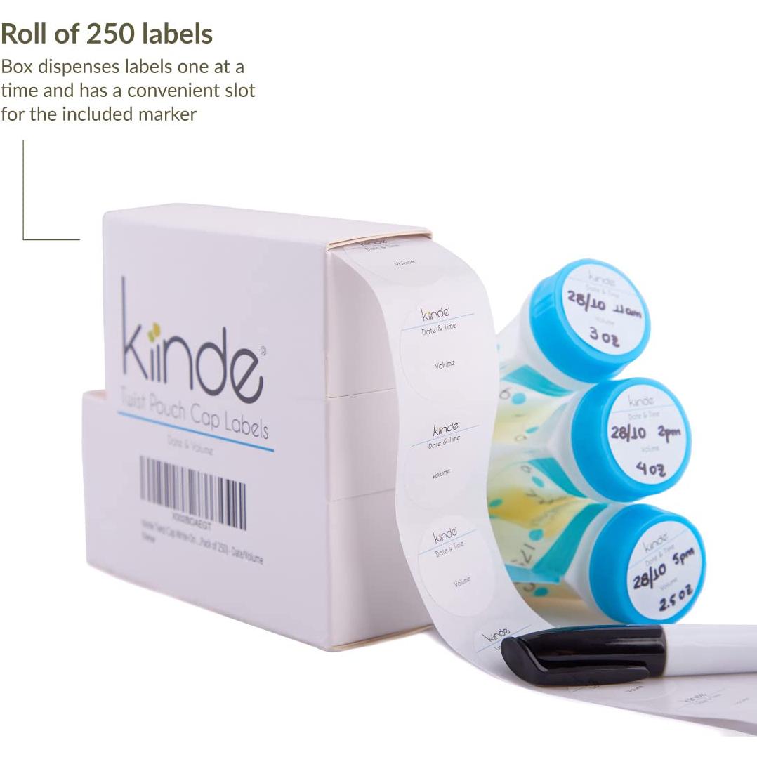 Etiquetas Adhesivas Kiinde Twist Cap para Leche Materna - 250 Unidades