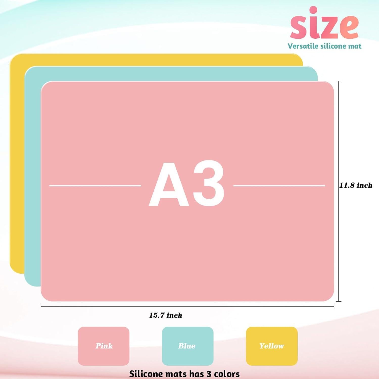 Paquete de 3 Tapetes de Silicona Actvty 30x40cm Colores Variados