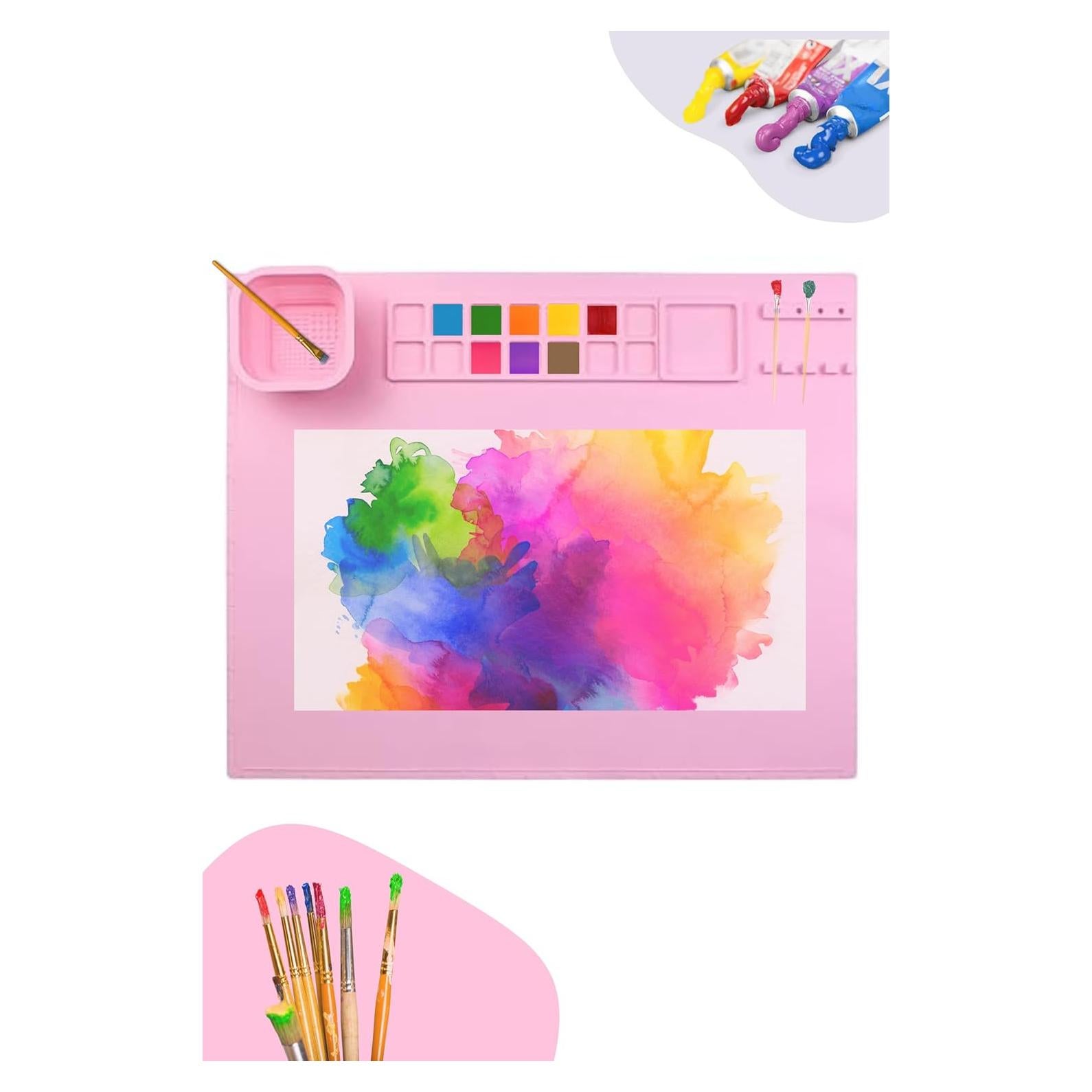 Estación de Pintura de Silicona Rosa 50.8x40.6 cm con Taza