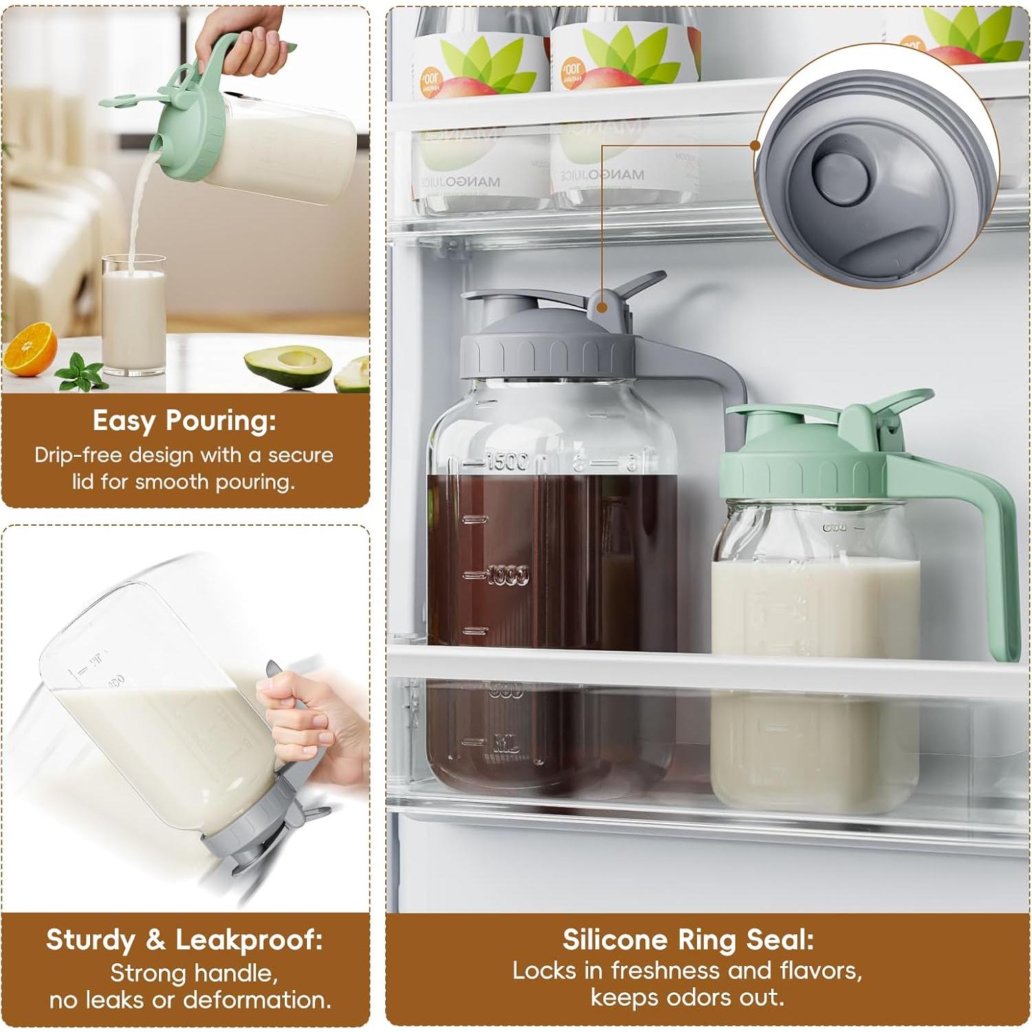 Jarra de Leche Materna JunVpic 32 oz Vidrio Verde con Tapa