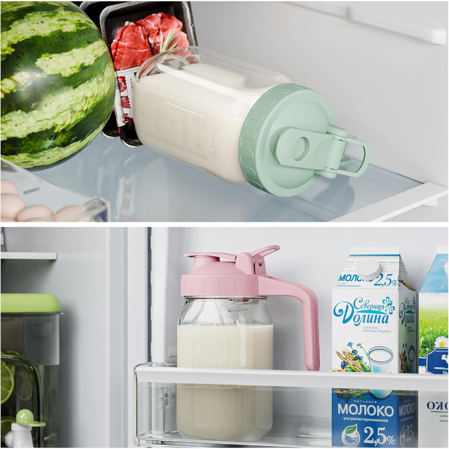 Jarra de Leche Materna JunVpic 32 oz Vidrio Verde con Tapa