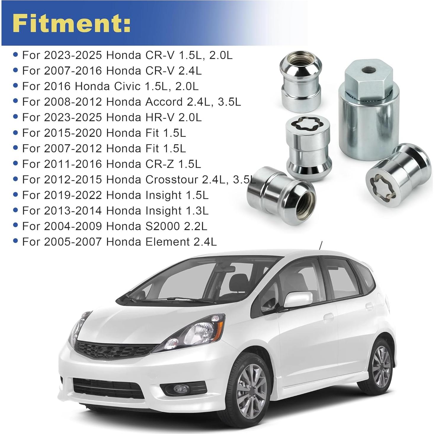 Juego de Tuercas de Bloqueo de Rueda Honda 2007-2025 Cromado