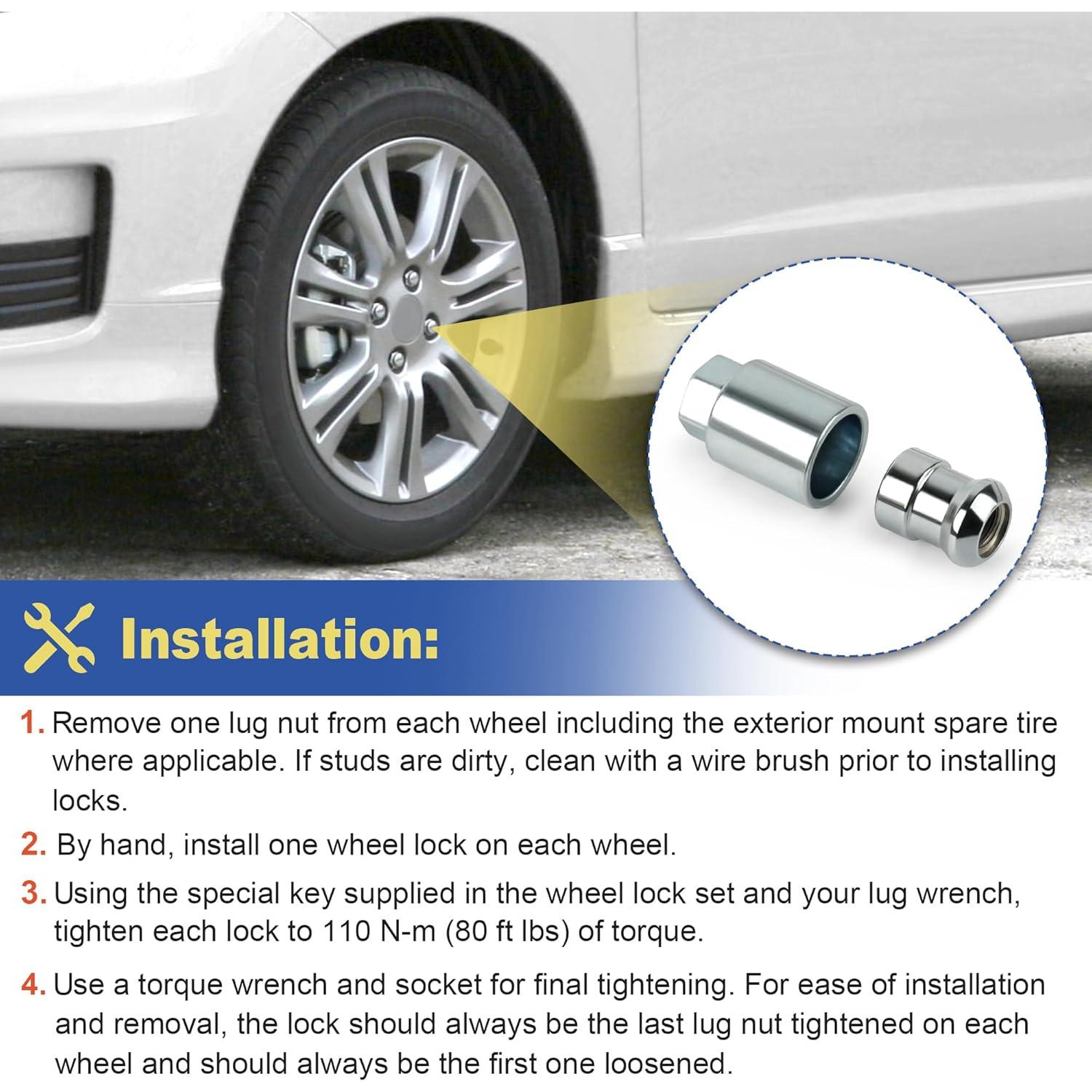 Juego de Tuercas de Bloqueo de Rueda Honda 2007-2025 Cromado