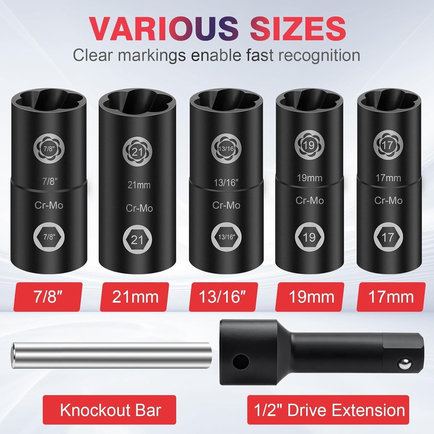 Juego de Herramientas de Extracción de Tuercas de Rueda Bornpye 7 Piezas