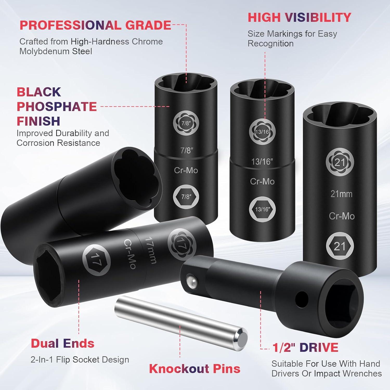 Juego de Herramientas de Extracción de Tuercas de Rueda Bornpye 7 Piezas