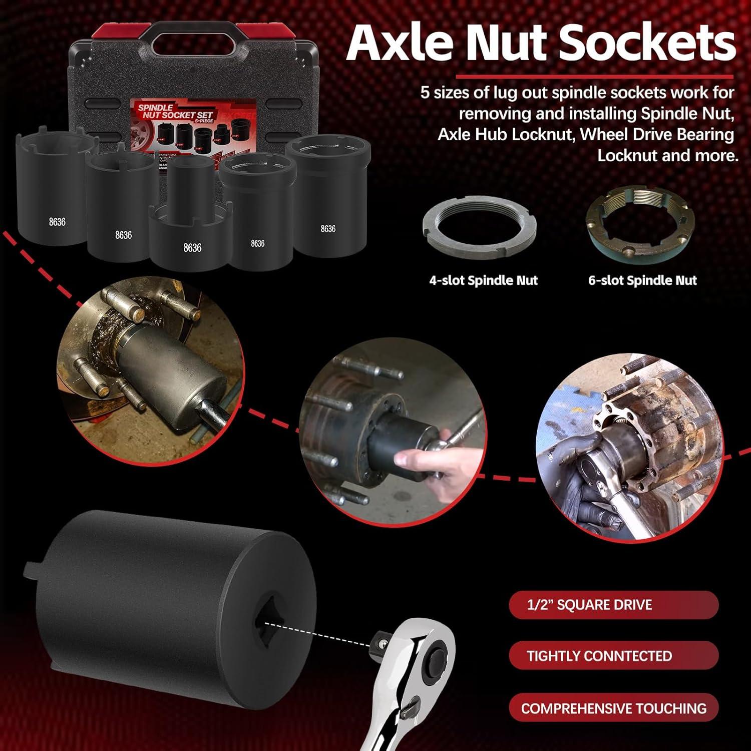 Juego de Herramientas de Enchufe de Tuerca de Eje Sunluway 5 Pcs