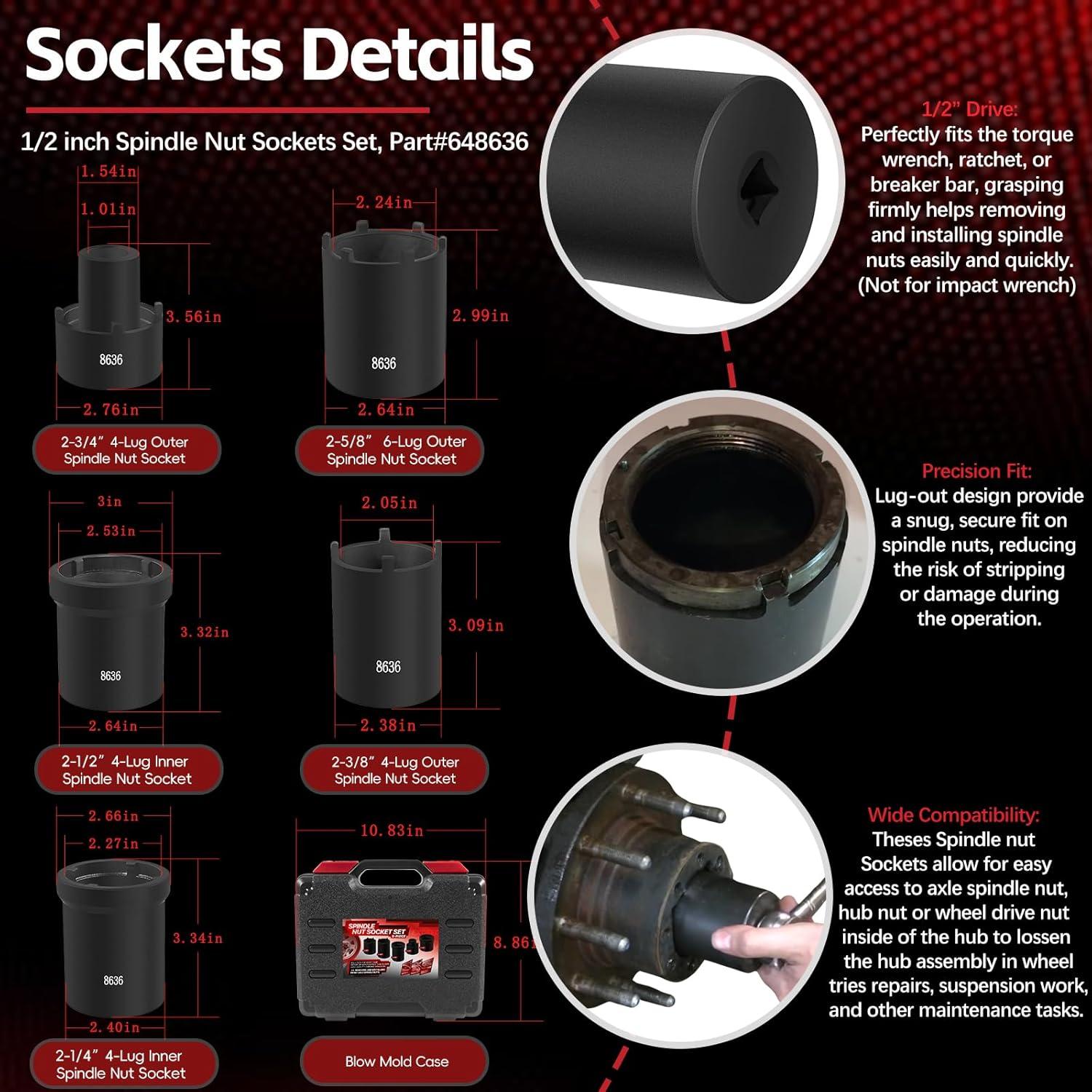 Juego de Herramientas de Enchufe de Tuerca de Eje Sunluway 5 Pcs