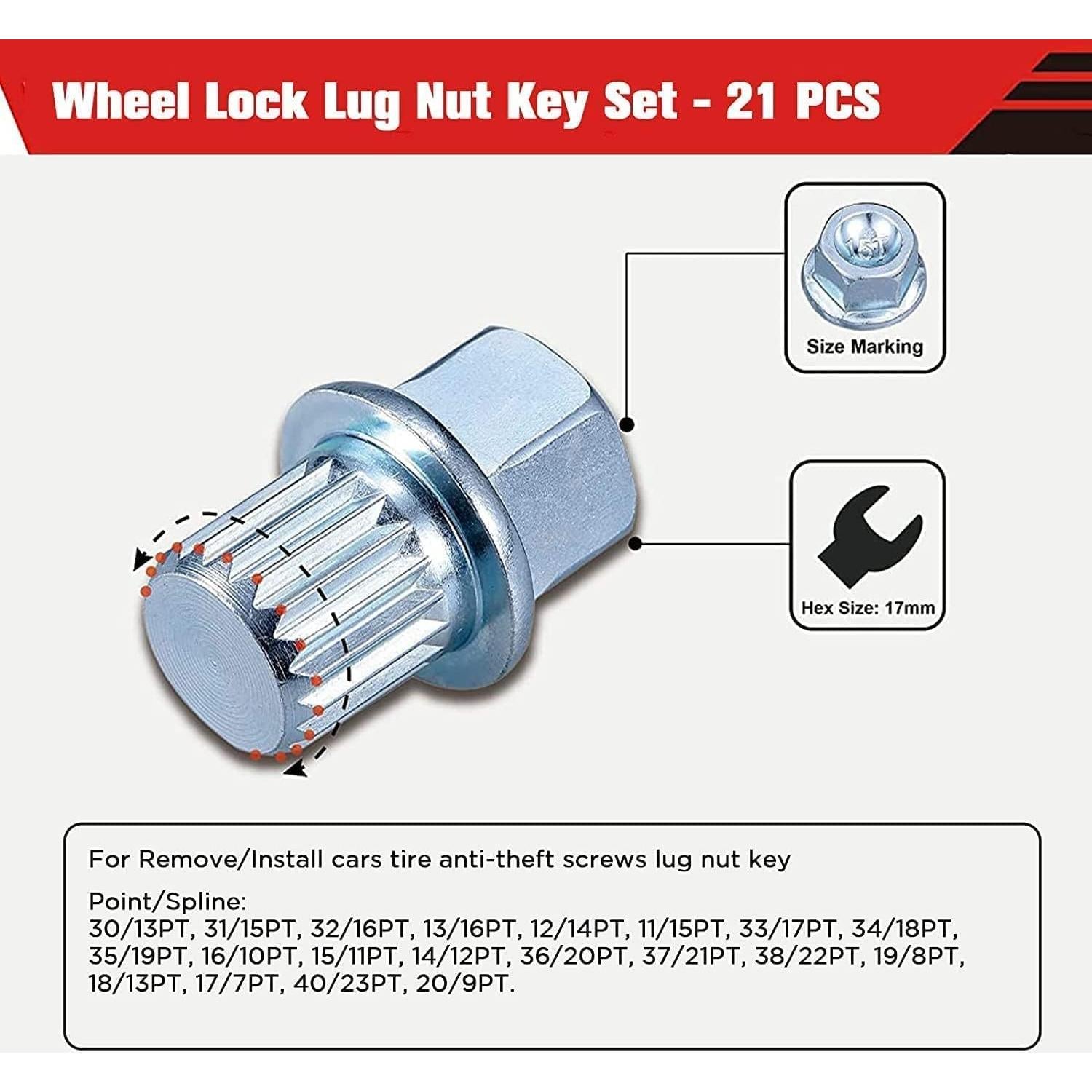 Kit de Eliminación de Tuerca de Bloqueo de Rueda 21PCS Angchun