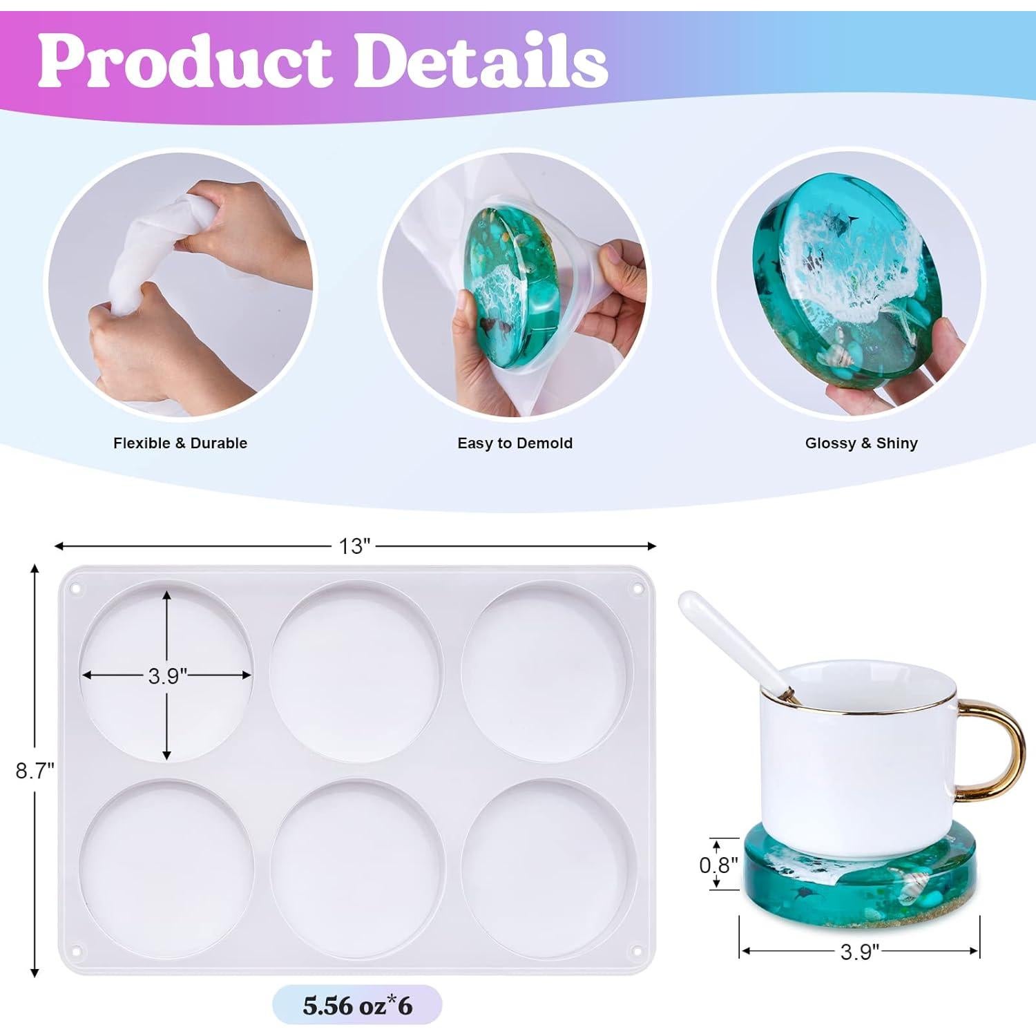 Moldes de Coaster de Resina LET'S RESIN 6 Cavidades 21.84x33.02 cm