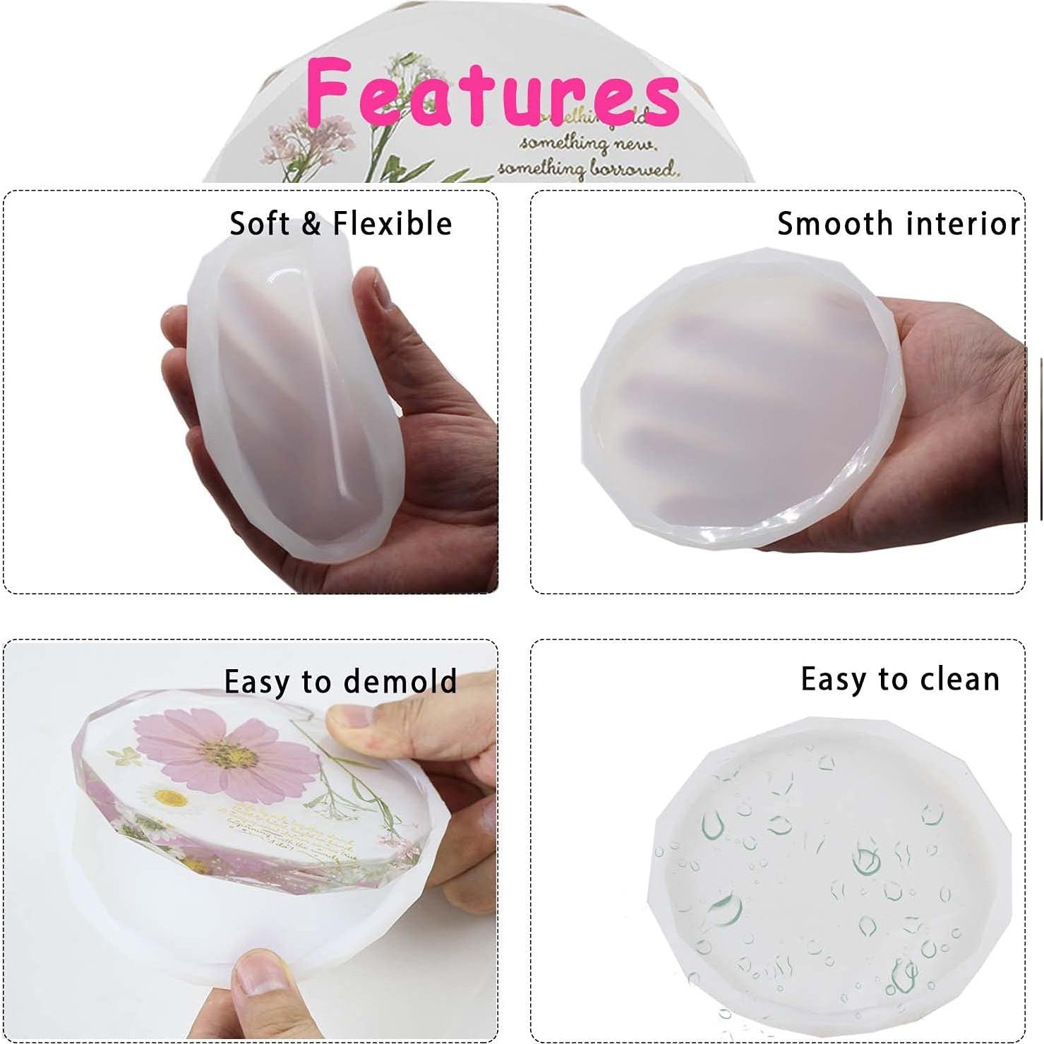 Moldes de Silicona para Posavasos XIMUHO - 4 Pcs Polígono