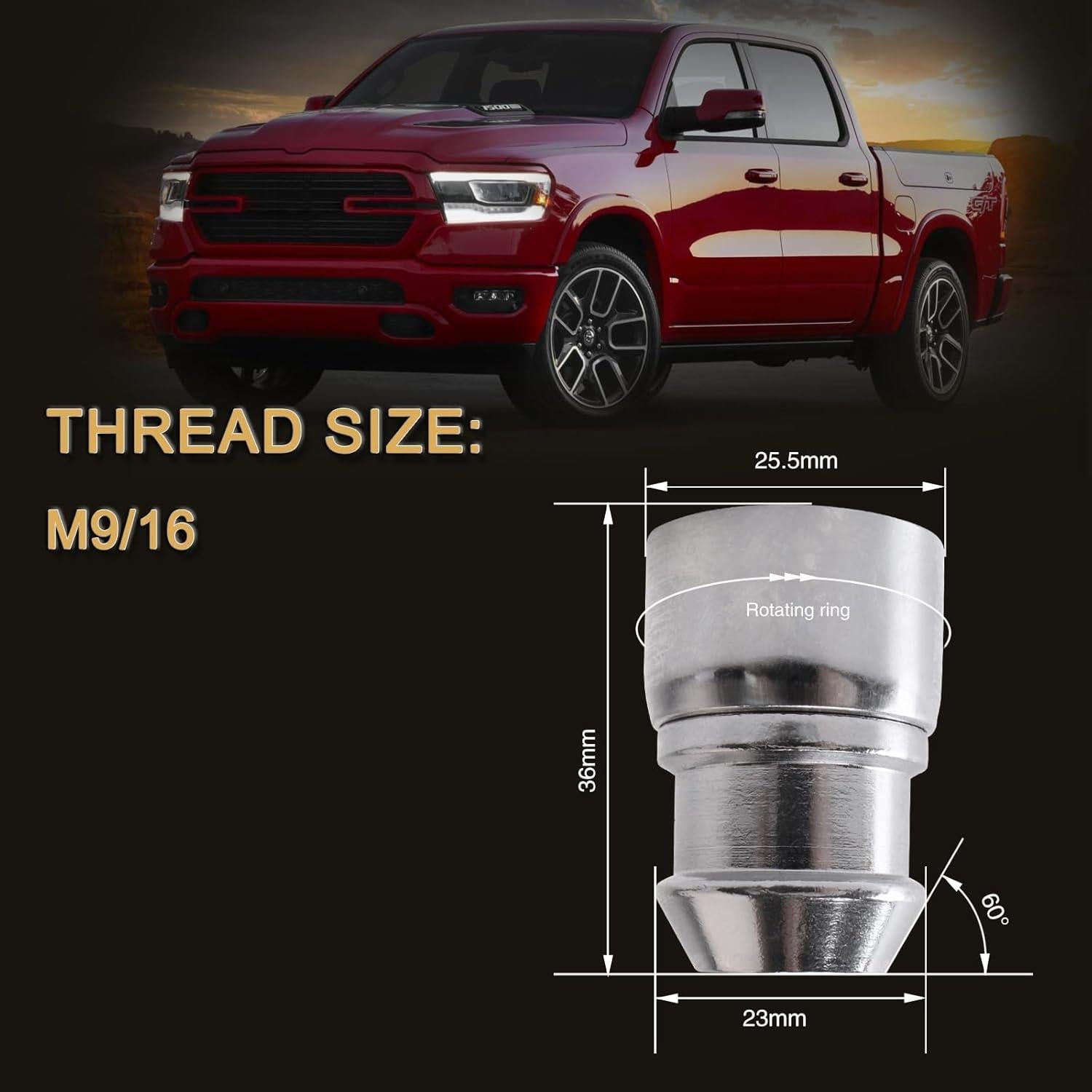 Bloqueos de Rueda YYHHZZ 9/16 Cromo - Juego Completo 4 Tuercas