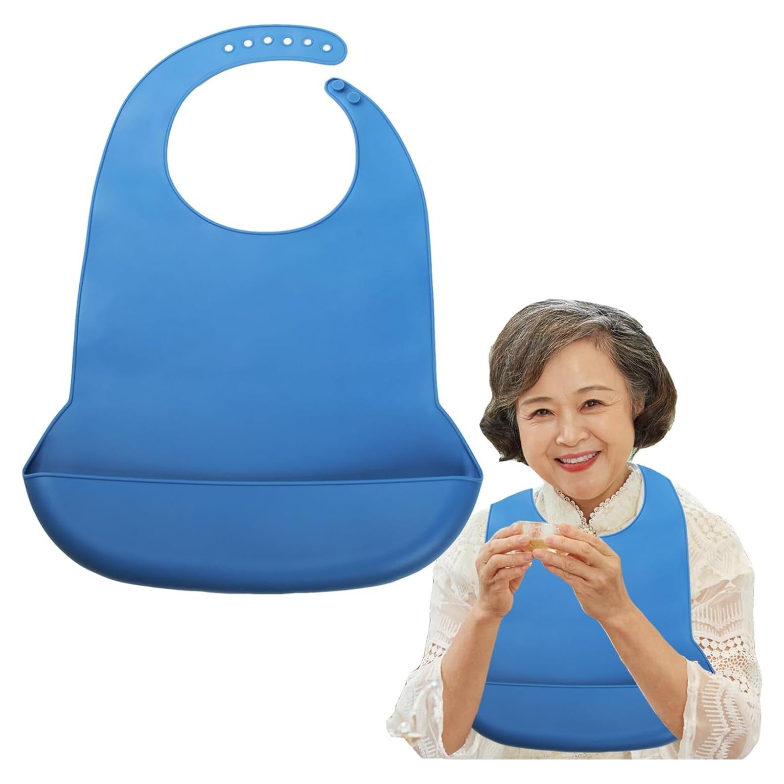Bib de Silicona Impermeable Ajustable para Adultos Azul