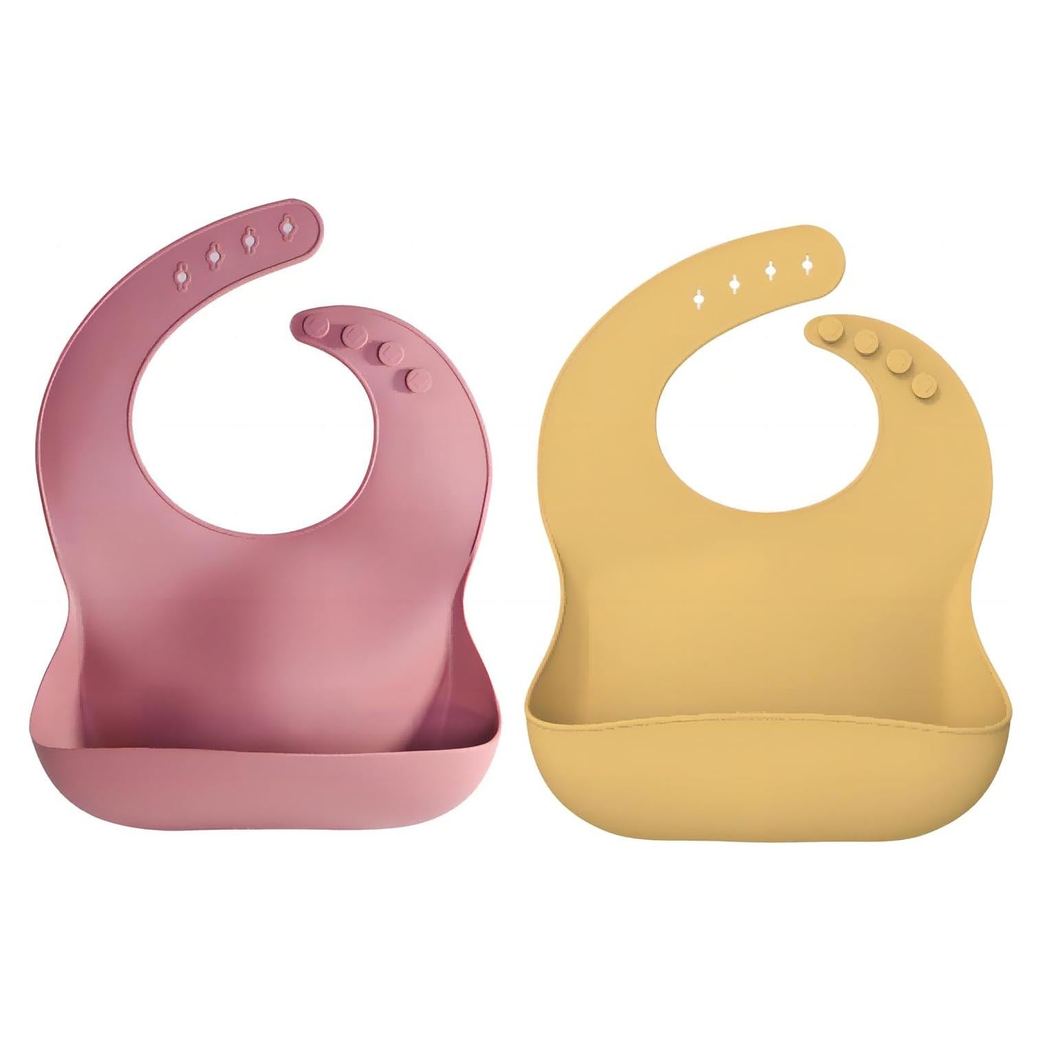 Juego de 2 Baberos de Silicona Suave para Bebés - Rosa/Amarillo