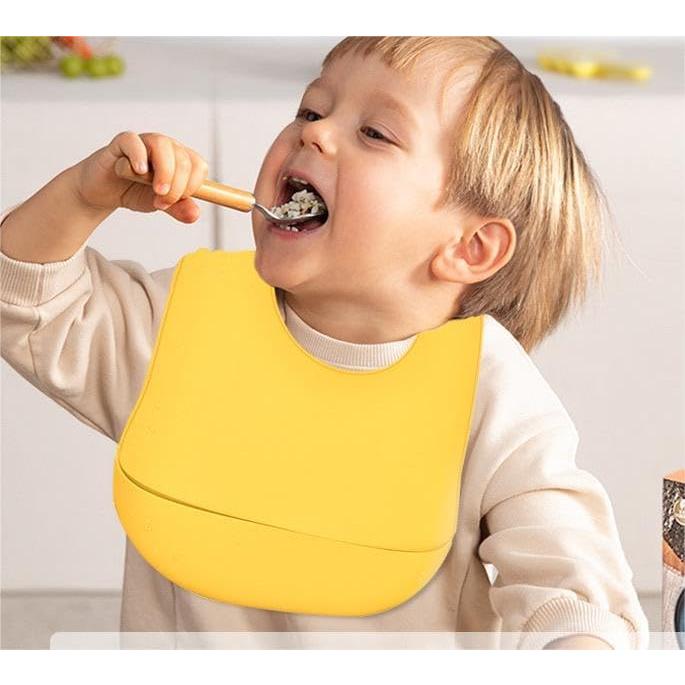 Juego de 2 Baberos de Silicona Suave para Bebés - Rosa/Amarillo