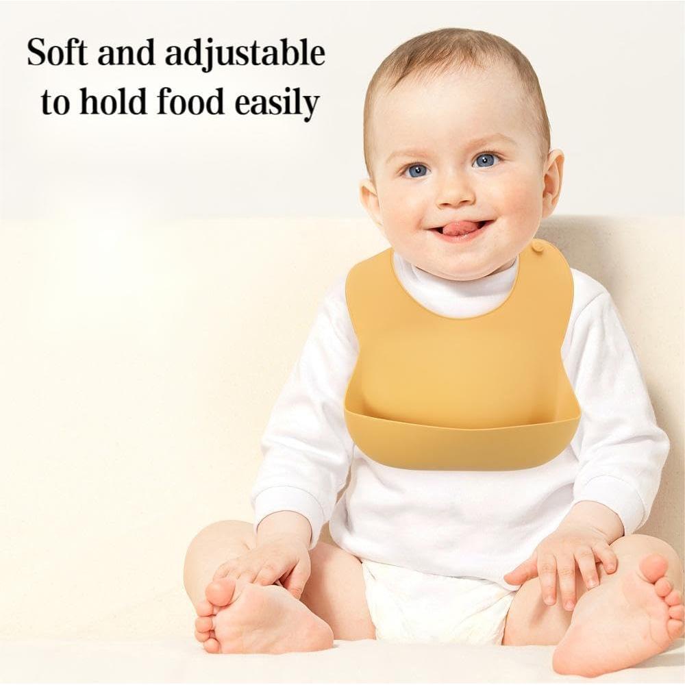 Juego de 2 Baberos de Silicona Suave para Bebés - Rosa/Amarillo