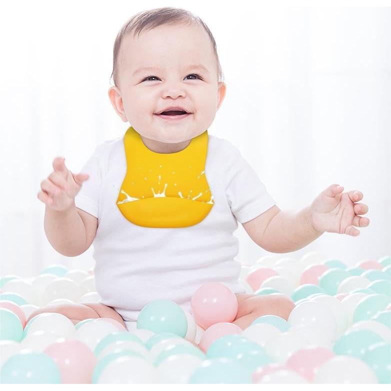 Juego de 2 Baberos de Silicona Suave para Bebés - Rosa/Amarillo