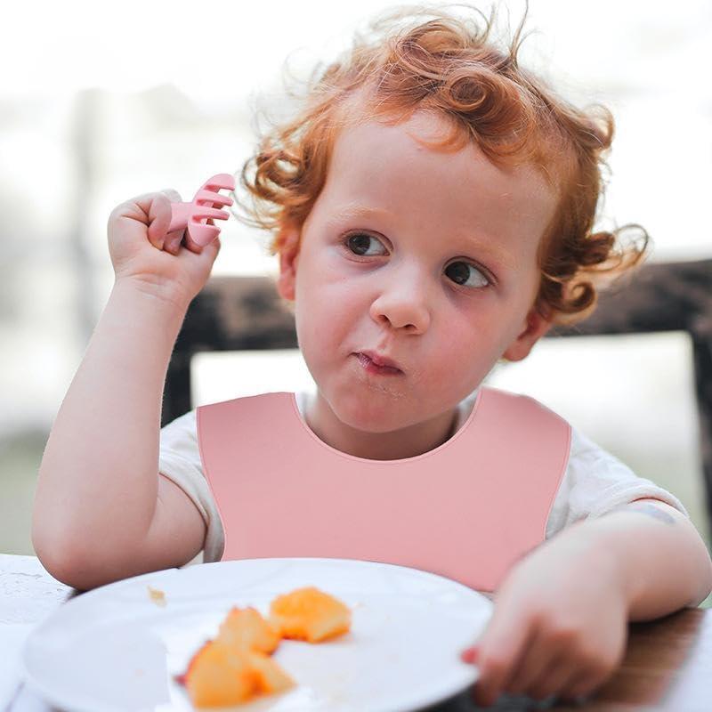Juego de 2 Baberos de Silicona Suave para Bebés - Rosa/Amarillo