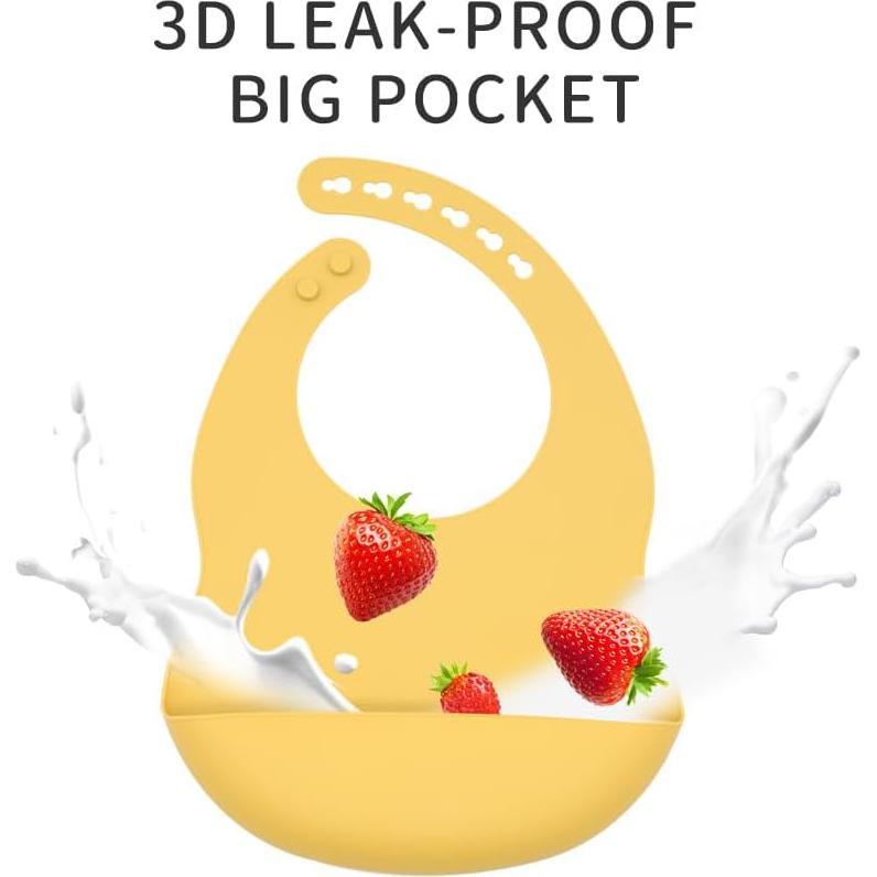 Juego de 2 Baberos de Silicona Suave para Bebés - Rosa/Amarillo