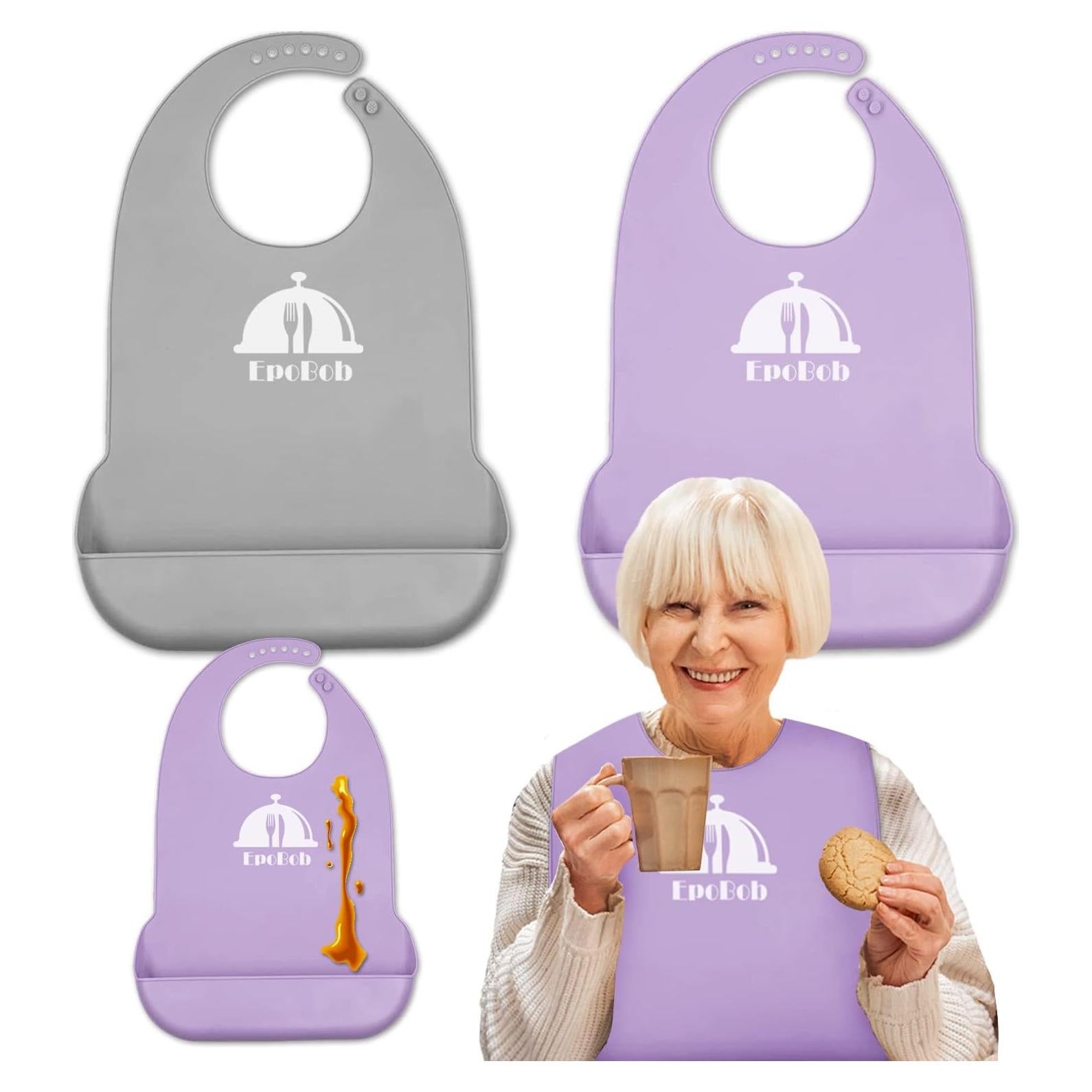 Paquete de 2 Baberos de Silicona Ajustables para Adultos